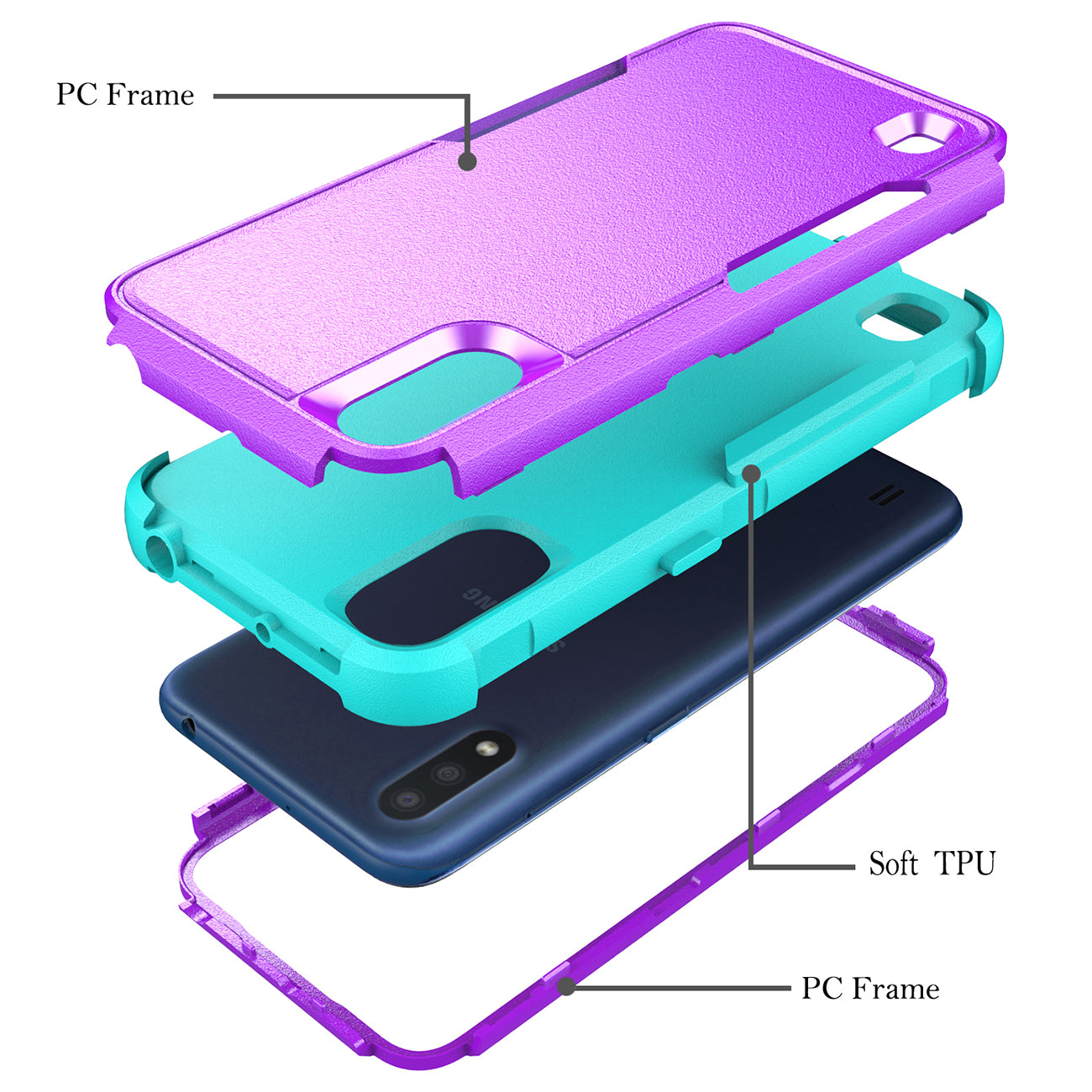 3in1 Hybrid Heavy Duty Defender Rugged Armor Military Grade Case For SAMSUNG GALAXY A01 In Purple