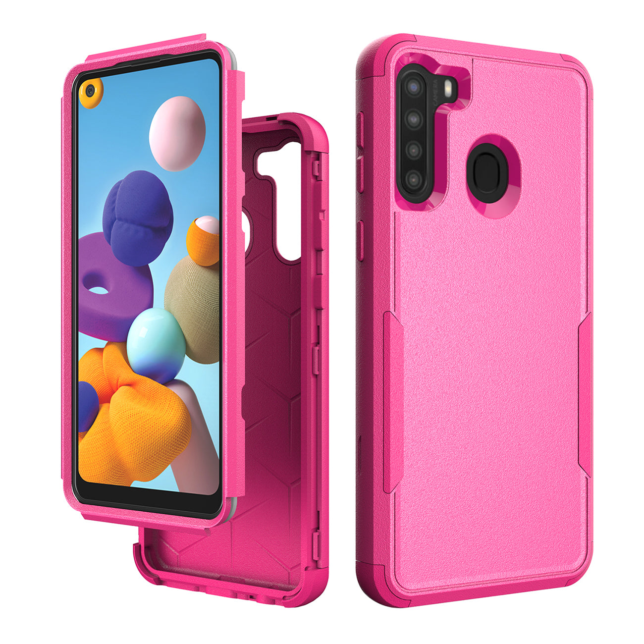 3in1 Hybrid Heavy Duty Defender Rugged Armor Military Grade Case For SAMSUNG GALAXY A21 In Hot pink