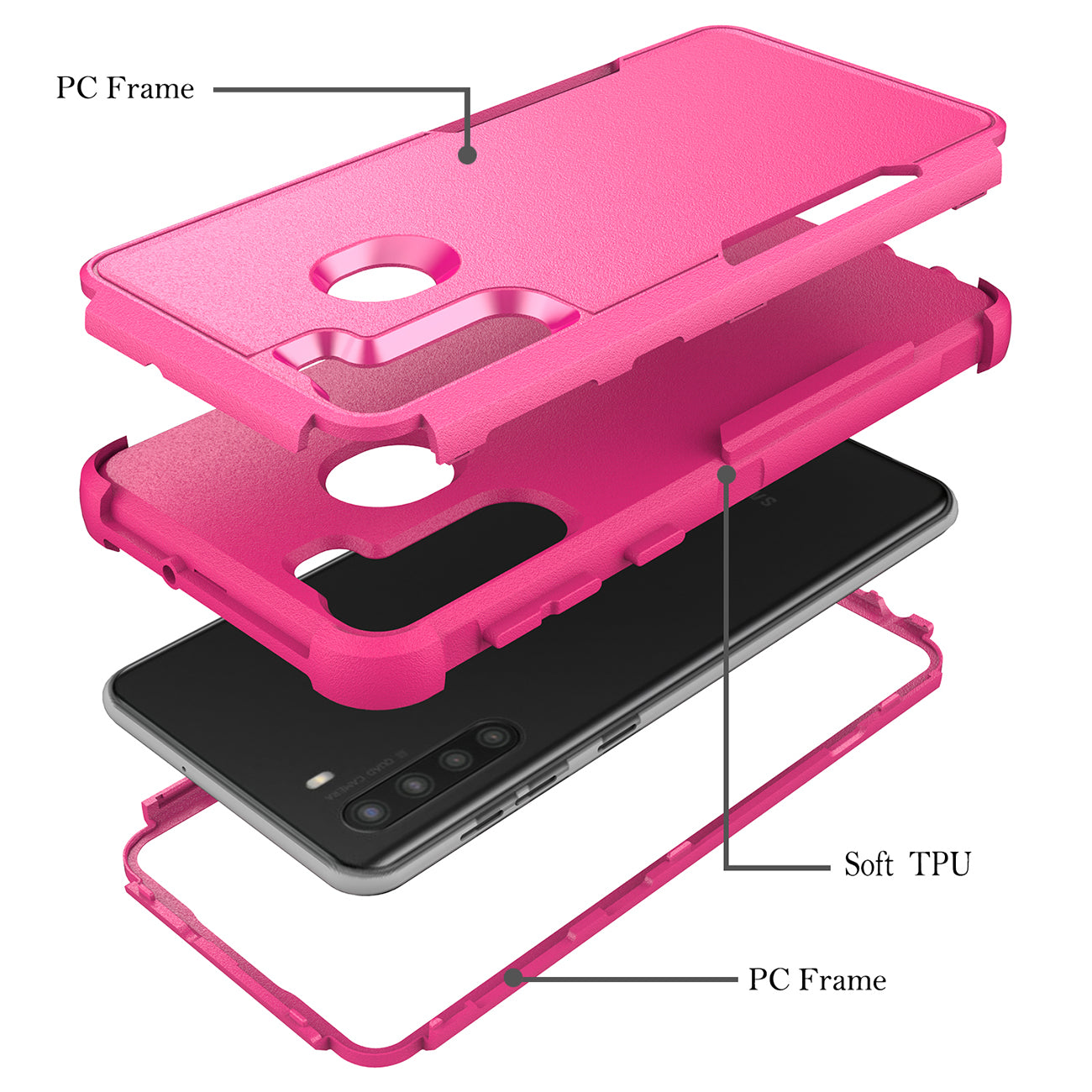 3in1 Hybrid Heavy Duty Defender Rugged Armor Military Grade Case For SAMSUNG GALAXY A21 In Hot pink