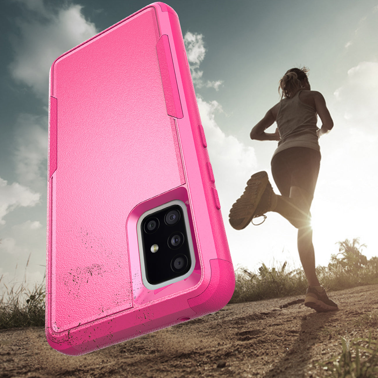 3in1 Hybrid Heavy Duty Defender Rugged Armor Military Grade Protective Case For SAMSUNG GALAXY A51 5G In Hot pink