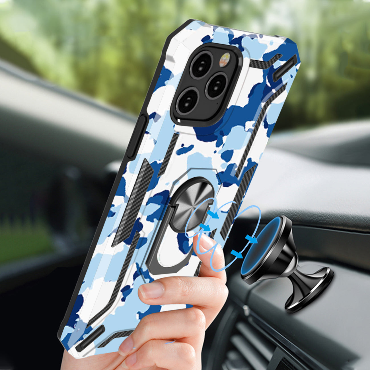 Reiko Phone Case with Magnetic Ring Holder For IPHONE 12/ IPHONE 12 PRO In Blue