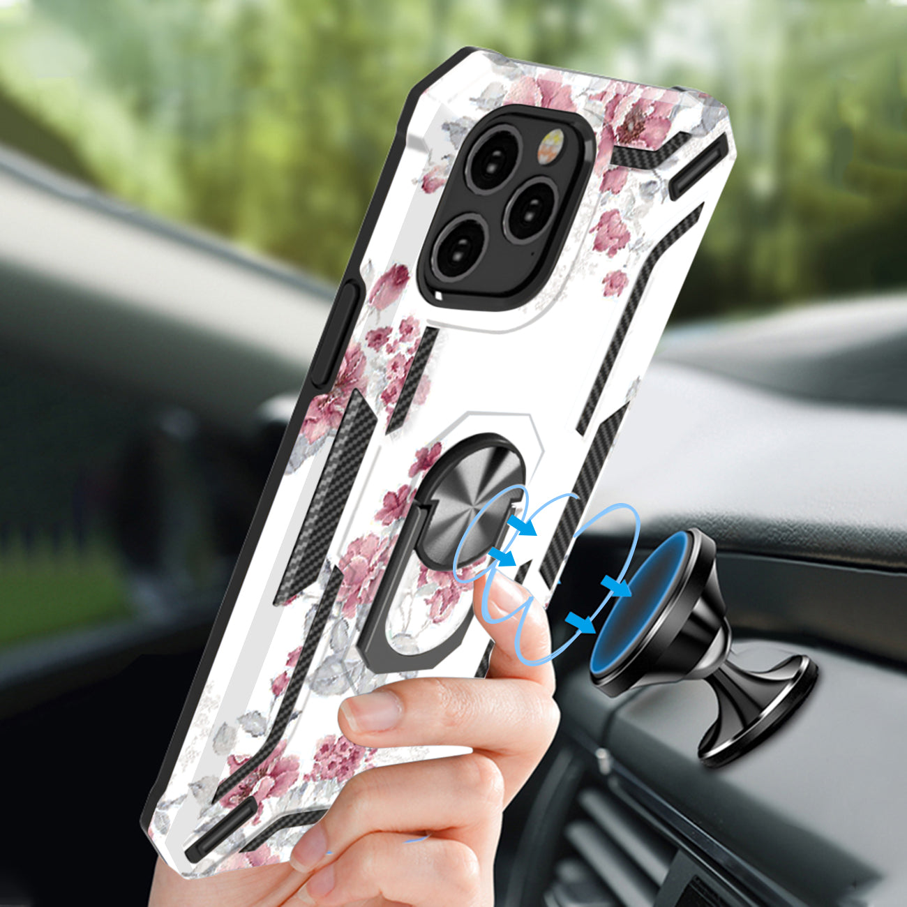 Reiko Phone Case with Magnetic Ring Holder For IPHONE 12/ IPHONE 12 PRO In White