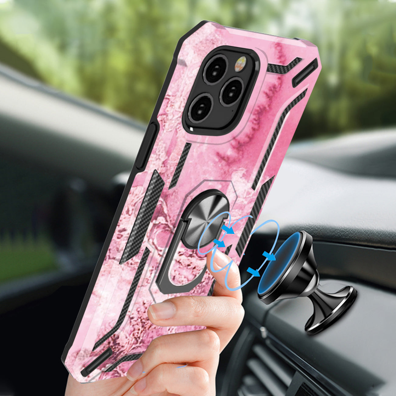 Reiko Phone Case with Magnetic Ring Holder For IPHONE 12/ IPHONE 12 PRO In Pink