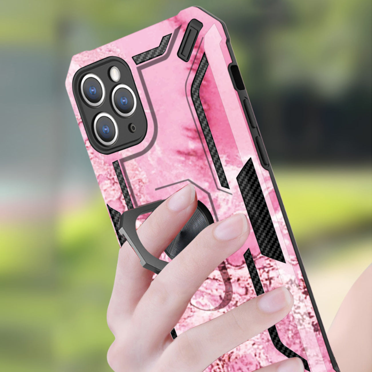 Reiko Phone Case with Magnetic Ring Holder For IPHONE 12/ IPHONE 12 PRO In Pink