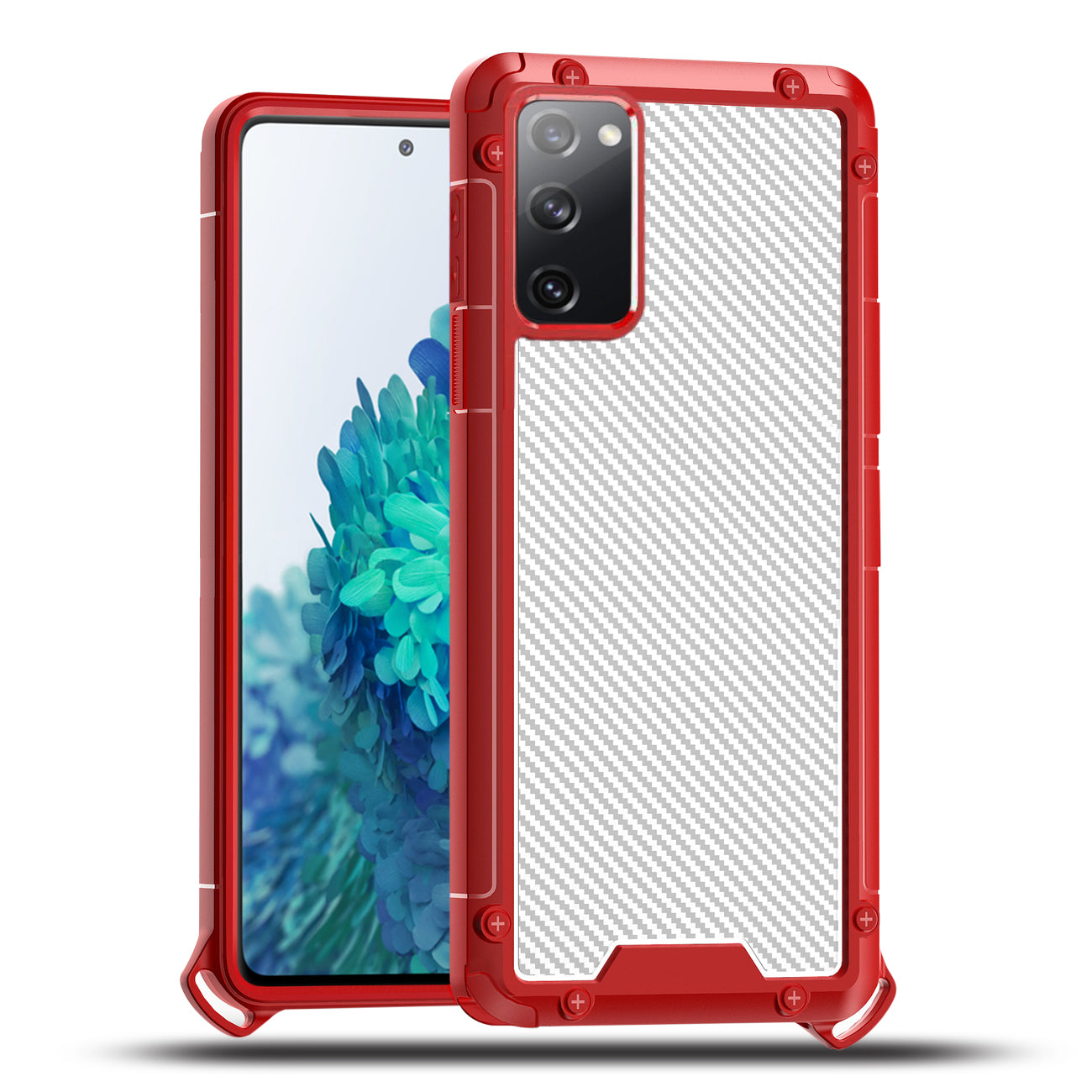 Shockproof PC Bumper Case With Carbon Fiber Pattern In Red For Samsung Galaxy S20 Fan Edition