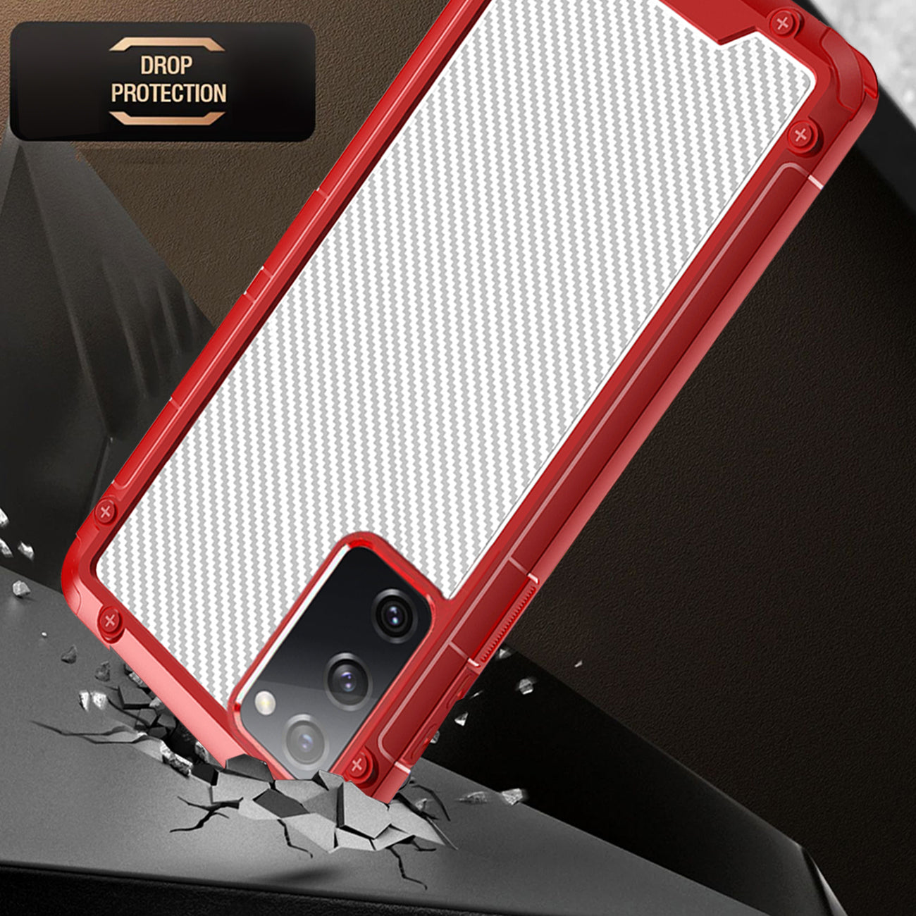 Shockproof PC Bumper Case With Carbon Fiber Pattern In Red For Samsung Galaxy S20 Fan Edition