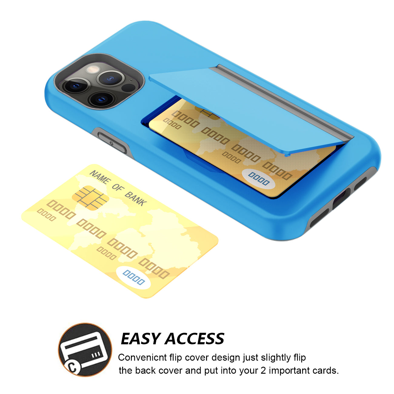 TPU PC Hybrid 2-in-1 Flip Card Holder Phone Case for Apple iPhone 12 / 12 Pro In Blue
