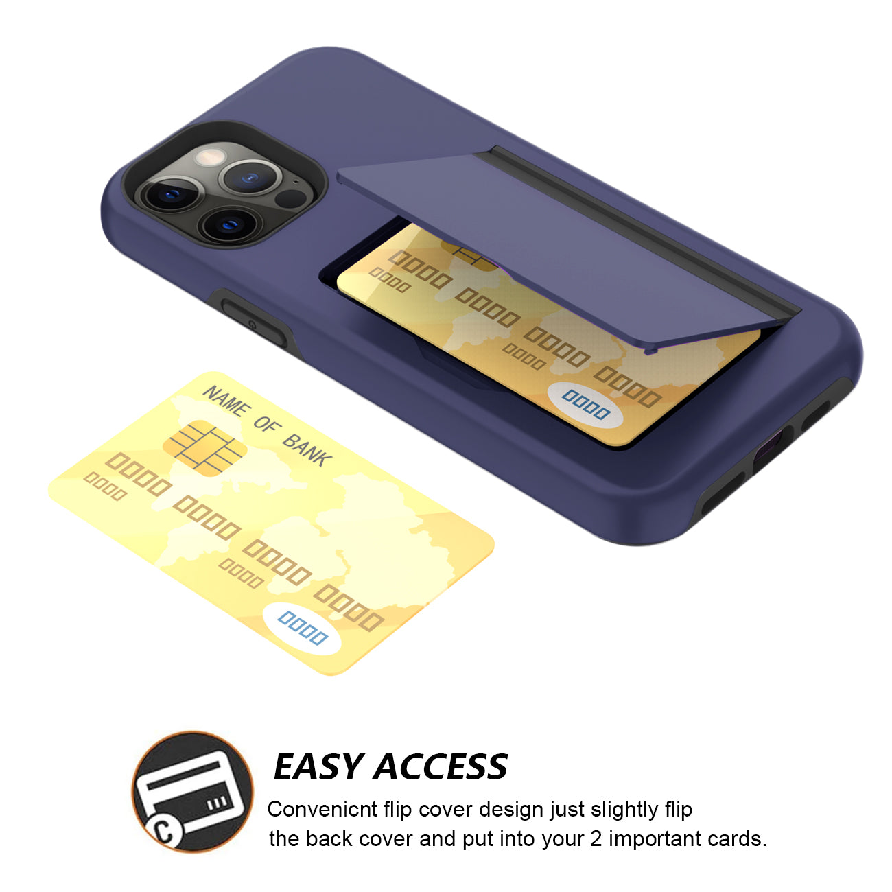 Phone Case Hybrid TPU PC 2-in-1 Flip Card Holder Apple iPhone 12/ 12 Pro Navy Color