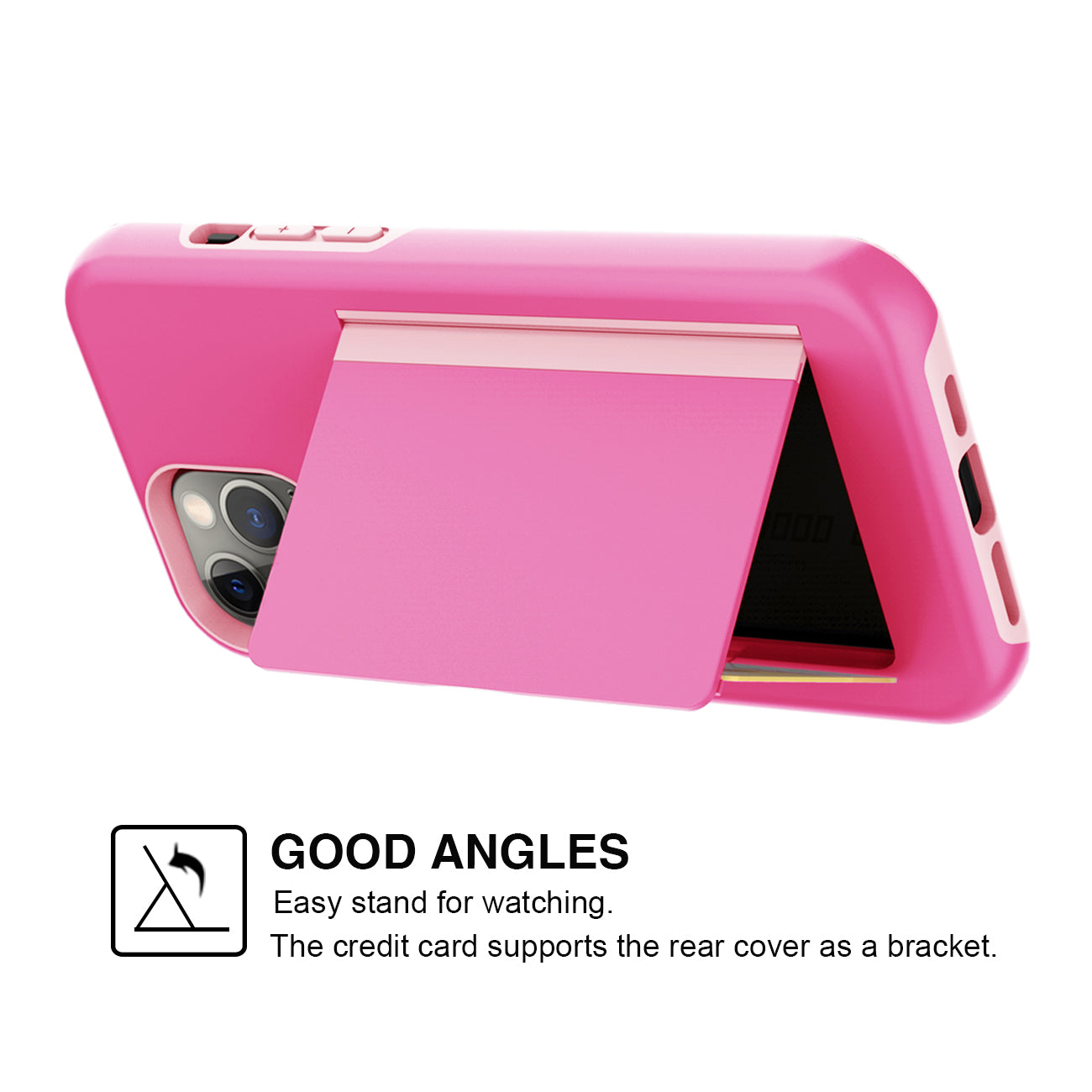 TPU PC Hybrid 2-in-1 Flip Card Holder Phone Case for Apple iPhone 12 / 12 Pro In Pink