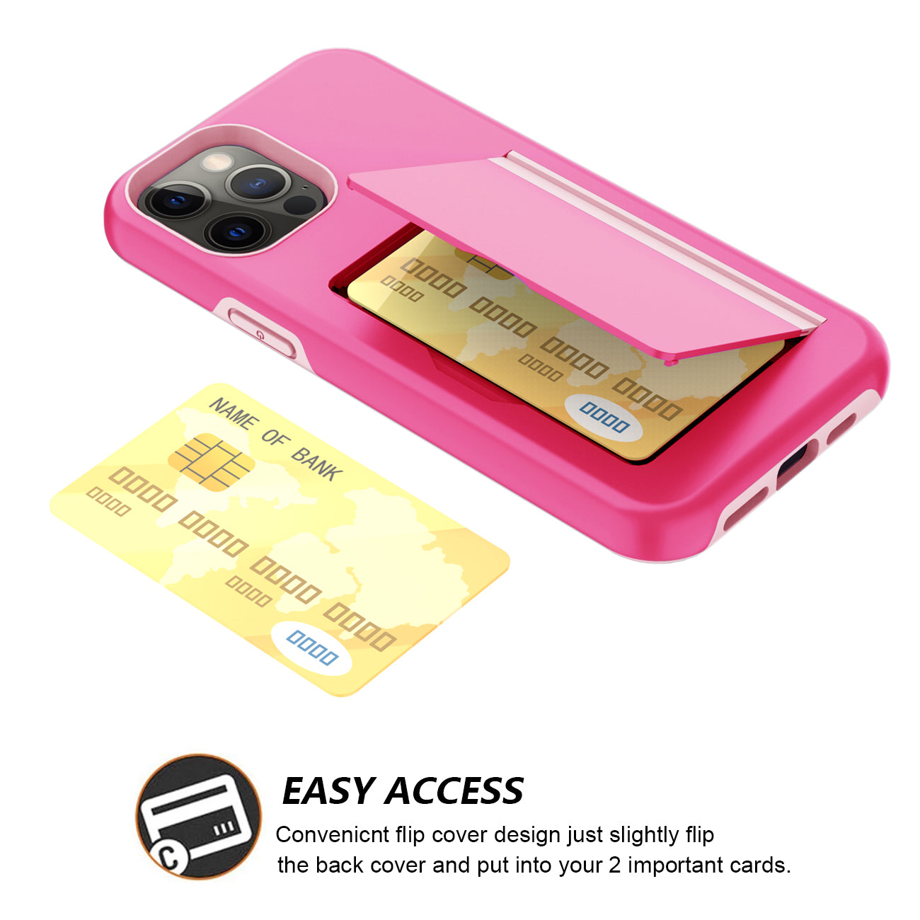 TPU PC Hybrid 2-in-1 Flip Card Holder Phone Case for Apple iPhone 12 / 12 Pro In Pink