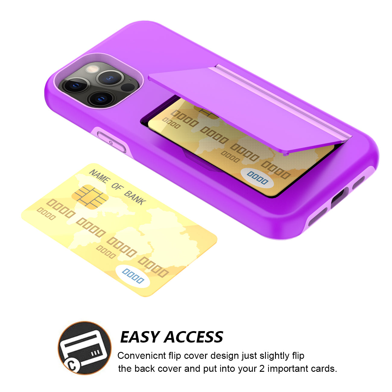 Phone Case Hybrid TPU PC 2-in-1 Flip Card Holder Apple iPhone 12/ 12 Pro Purple Color