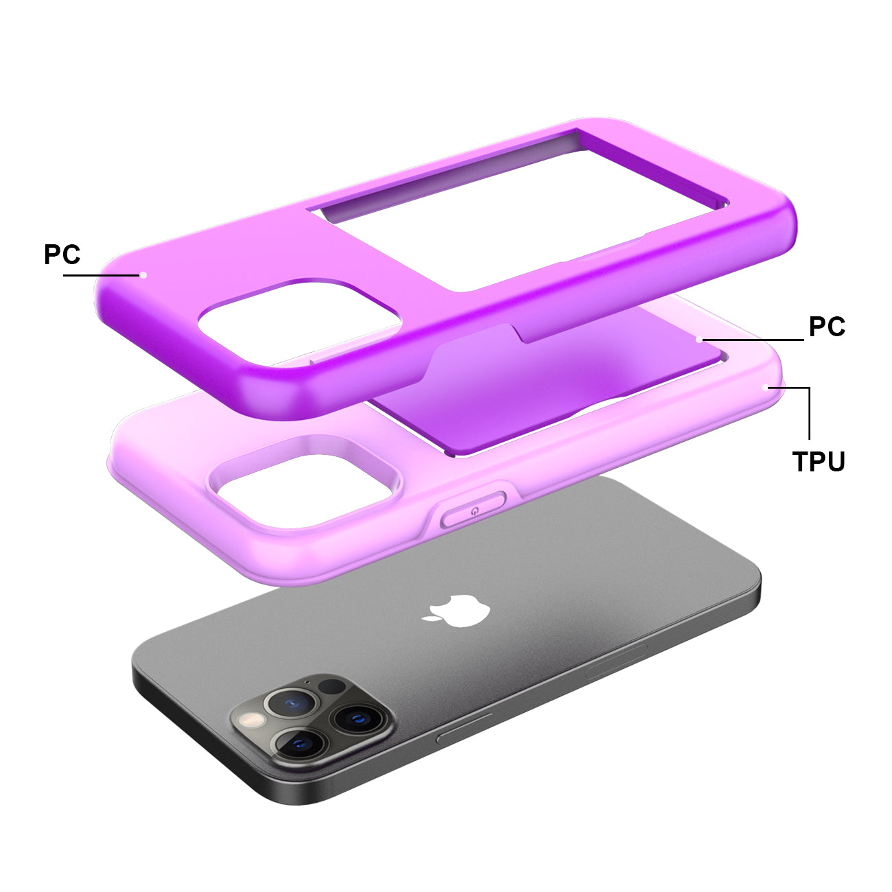 Phone Case Hybrid TPU PC 2-in-1 Flip Card Holder Apple iPhone 12/ 12 Pro Purple Color