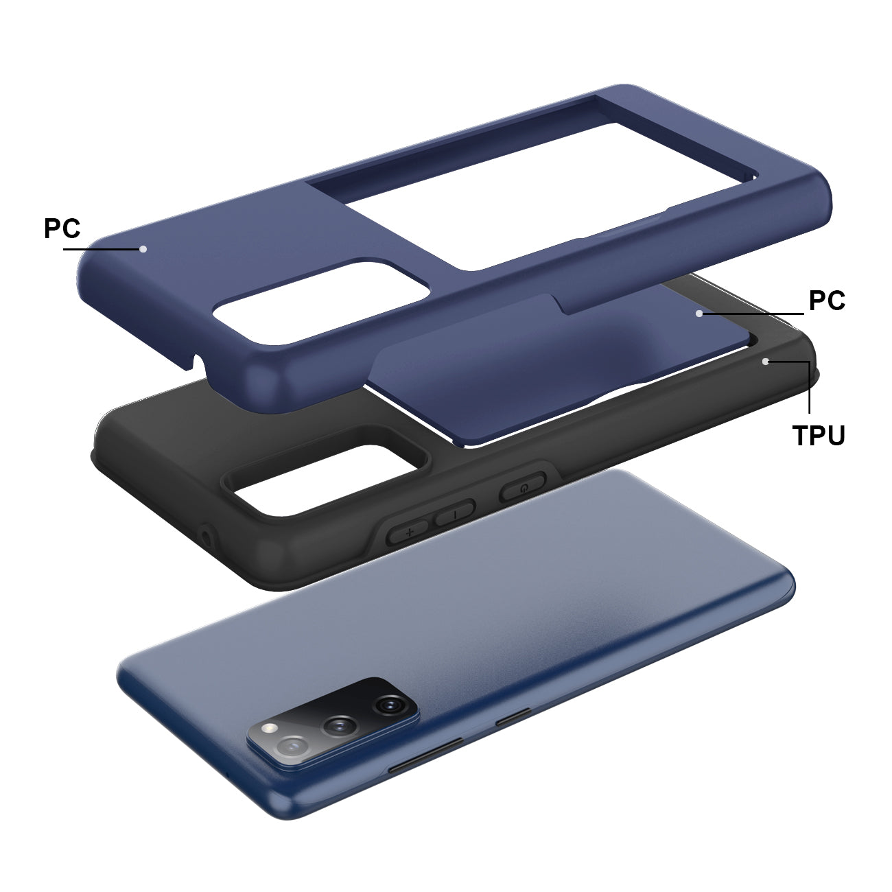 Phone Case Hybrid TPU PC 2-in-1 Flip Card Holder Samsung Galaxy S20 Fan Edition Navy Color