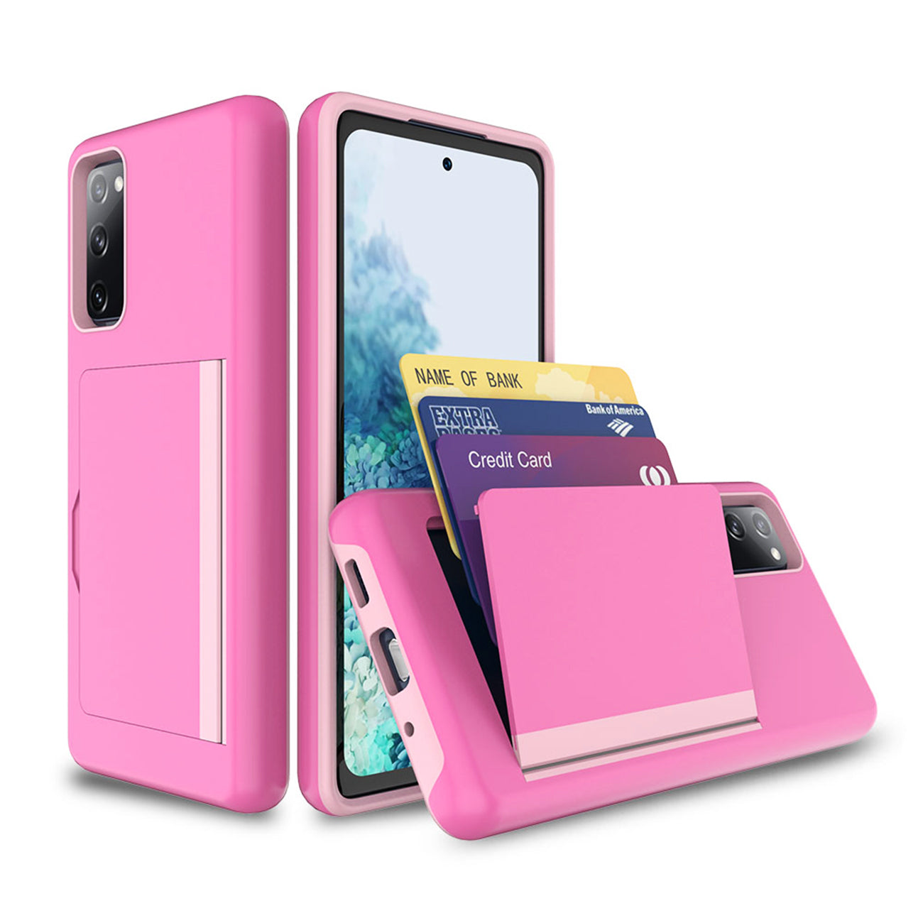 Phone Case Hybrid TPU PC 2-in-1 Flip Card Holder Samsung Galaxy S20 Fan Edition Pink Color