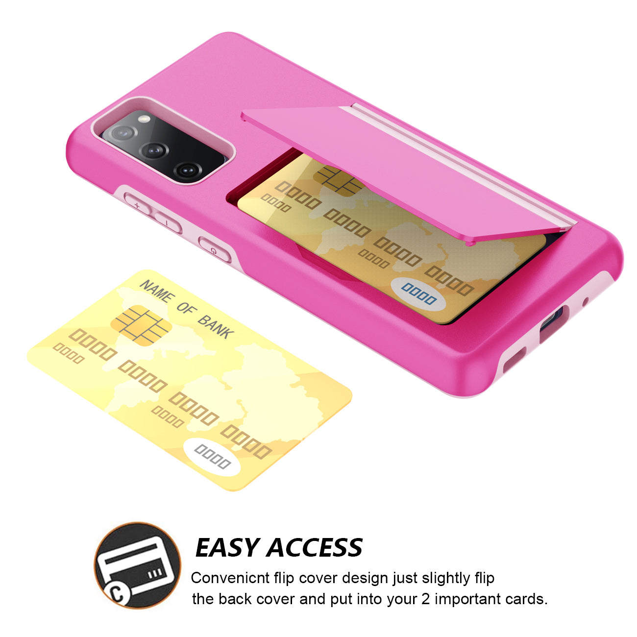 Phone Case Hybrid TPU PC 2-in-1 Flip Card Holder Samsung Galaxy S20 Fan Edition Pink Color