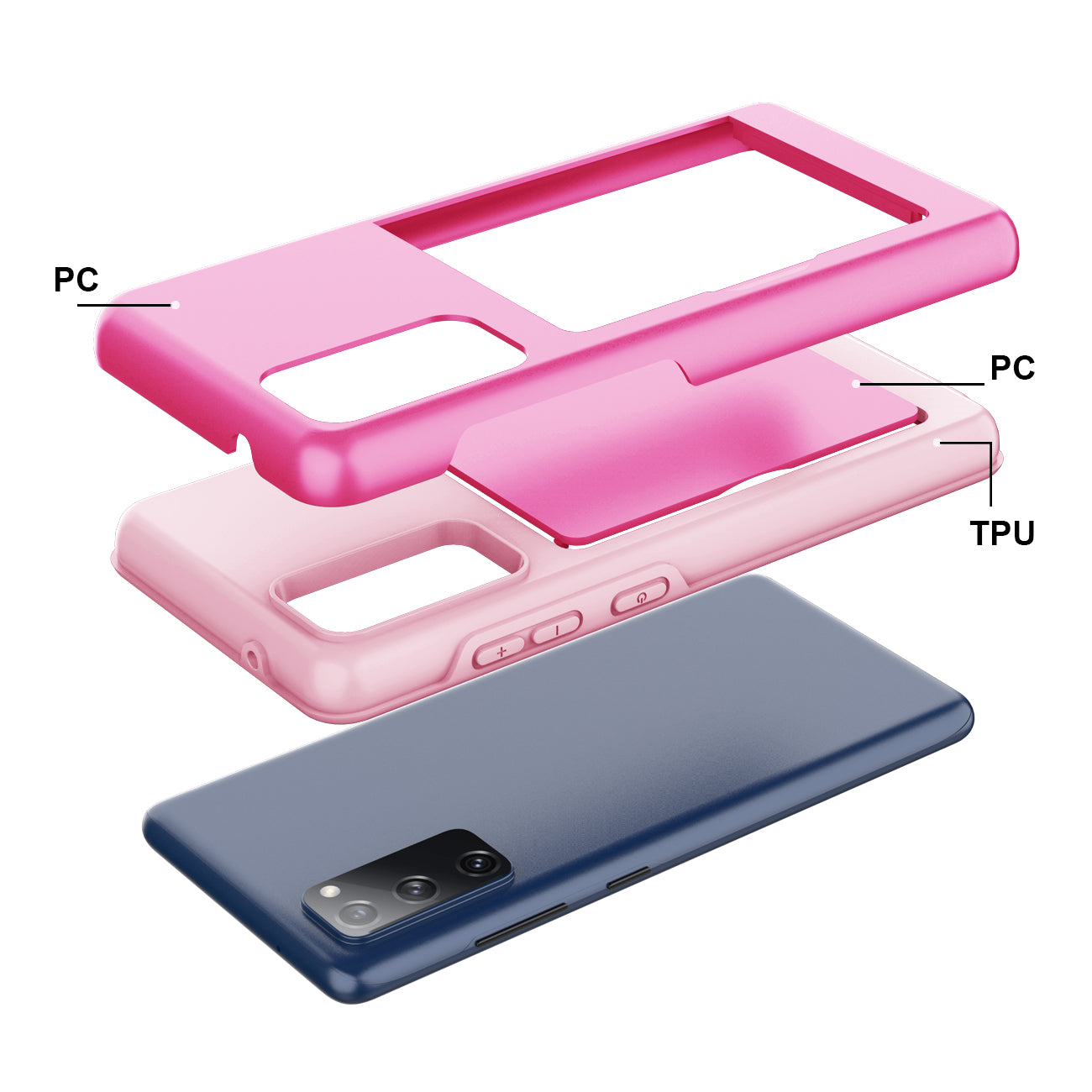 Phone Case Hybrid TPU PC 2-in-1 Flip Card Holder Samsung Galaxy S20 Fan Edition Pink Color