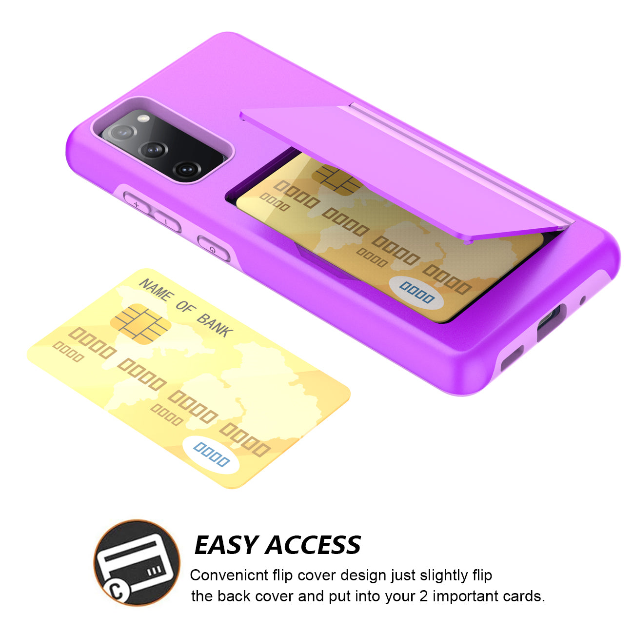 Phone Case Hybrid TPU PC 2-in-1 Flip Card Holder Samsung Galaxy S20 Fan Edition Purple Color
