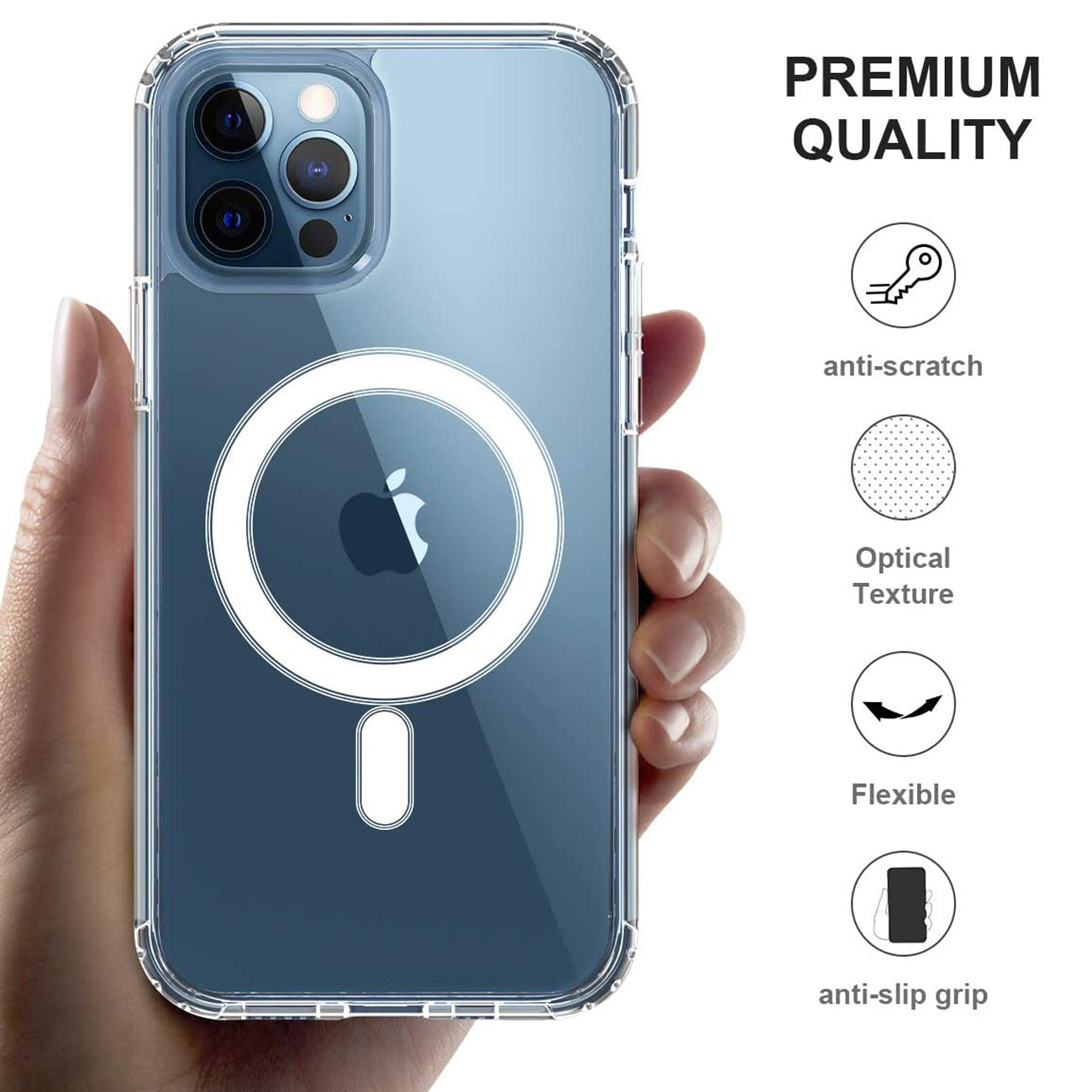 Magnetic Wireless Charging TPU Bumper Case For iPhone 12 Pro Max In Clear