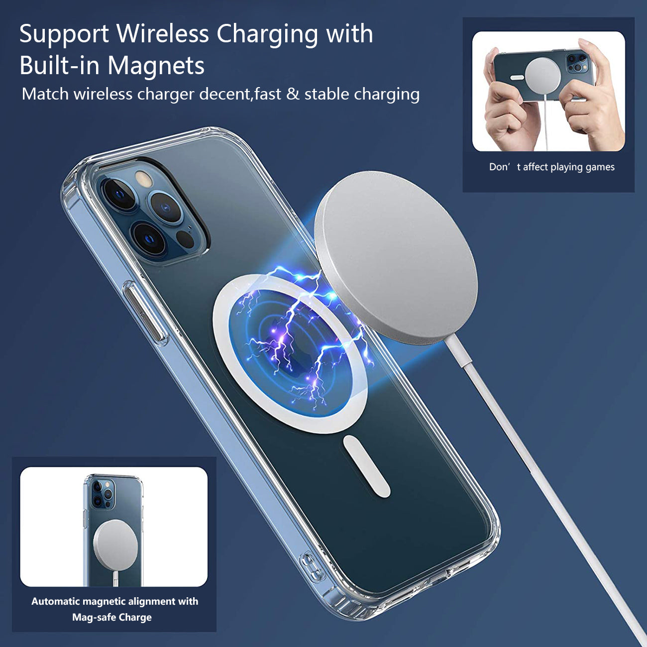 Magnetic Wireless Charging TPU Bumper Case For iPhone 12 Pro Max In Clear