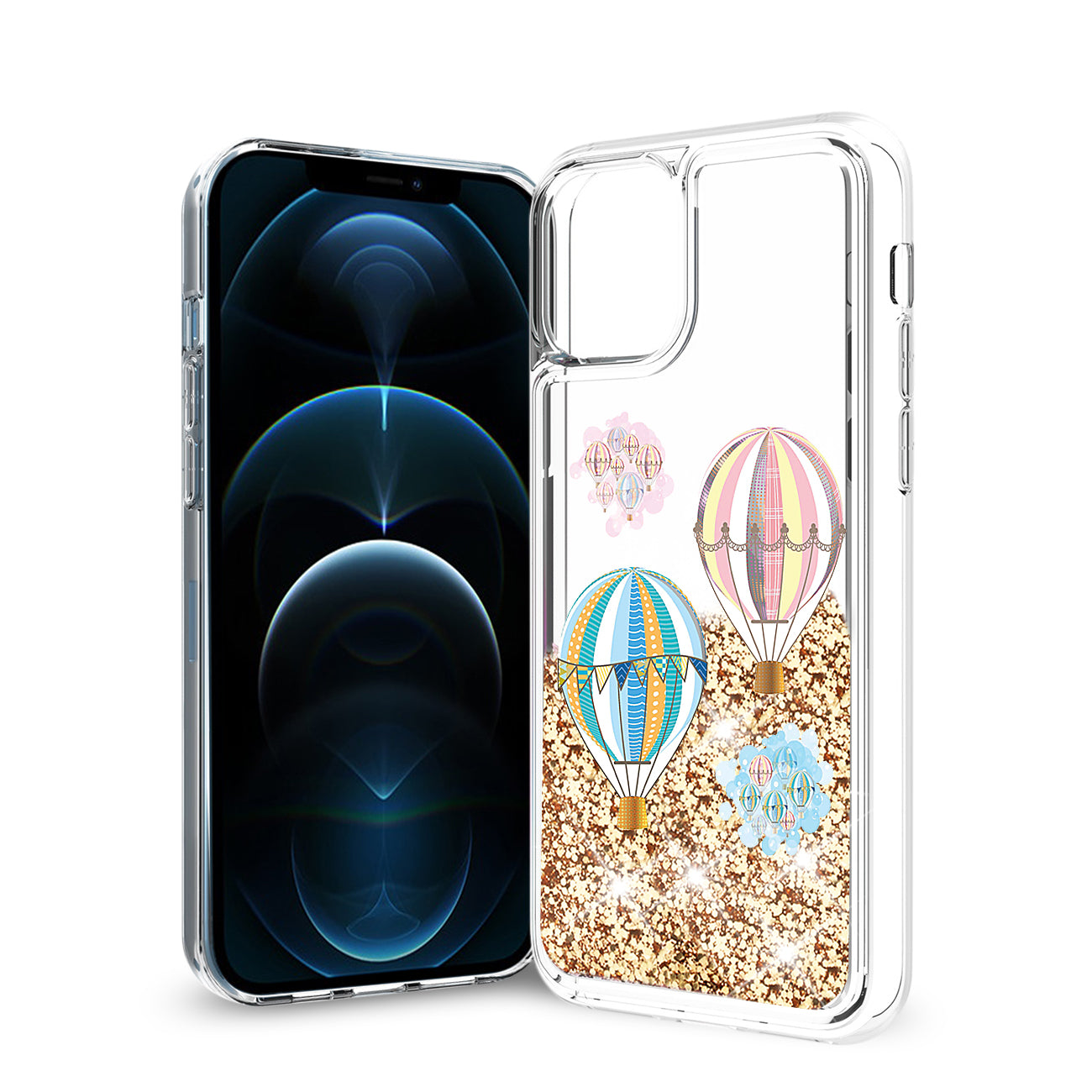Case Moving Quicksand Hot Air Balloons Reiko iPhone 12 Pro Max Glitter Gold Color