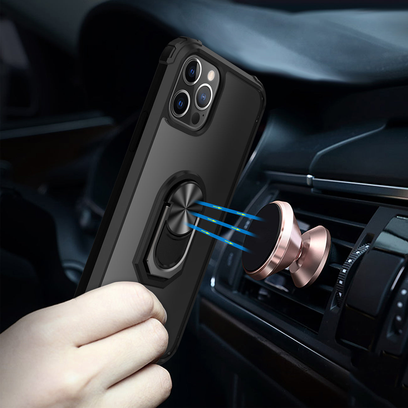 Kickstand Ring Holder TPU Shockproof Case With Magnetic Car MountAPPLE IPHONE 12 PRO MAX In Black