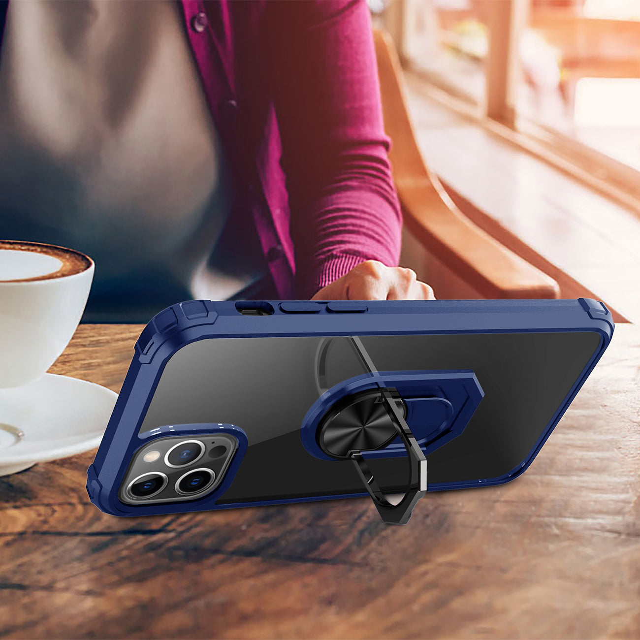 Kickstand Ring Holder TPU Shockproof Case With Magnetic Car MountAPPLE IPHONE 12 PRO MAX In Blue