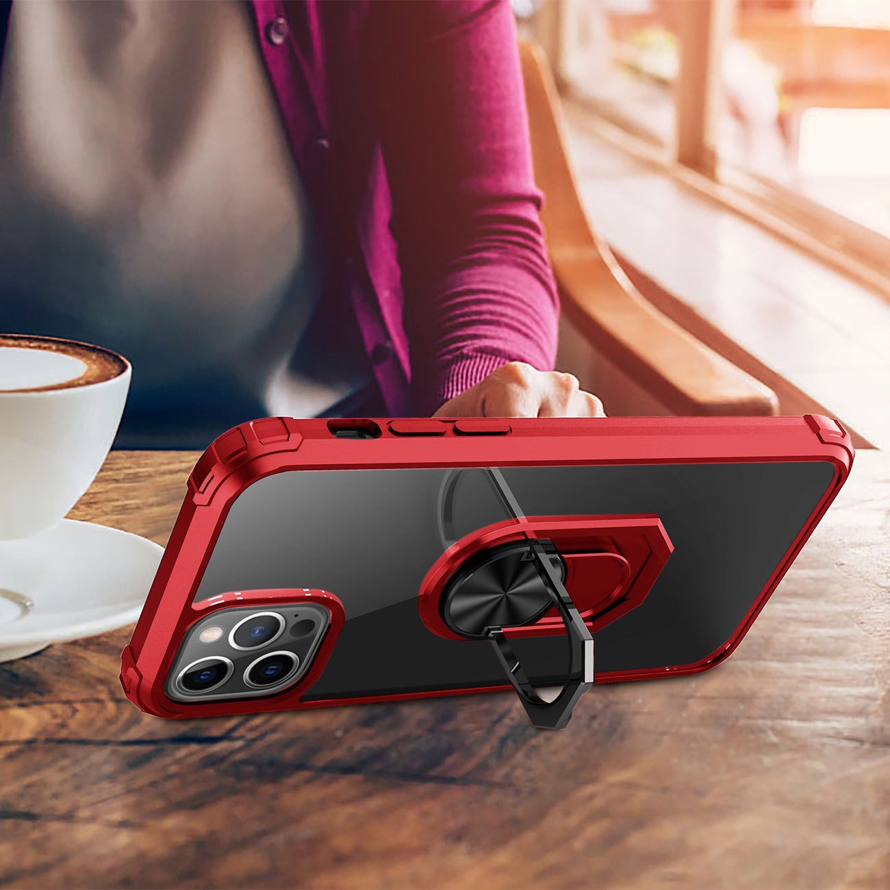 Kickstand Ring Holder TPU Shockproof Case With Magnetic Car MountAPPLE IPHONE 12 PRO MAX In Red