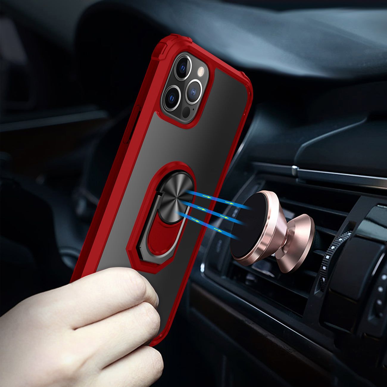 Kickstand Ring Holder TPU Shockproof Case With Magnetic Car MountAPPLE IPHONE 12 PRO MAX In Red