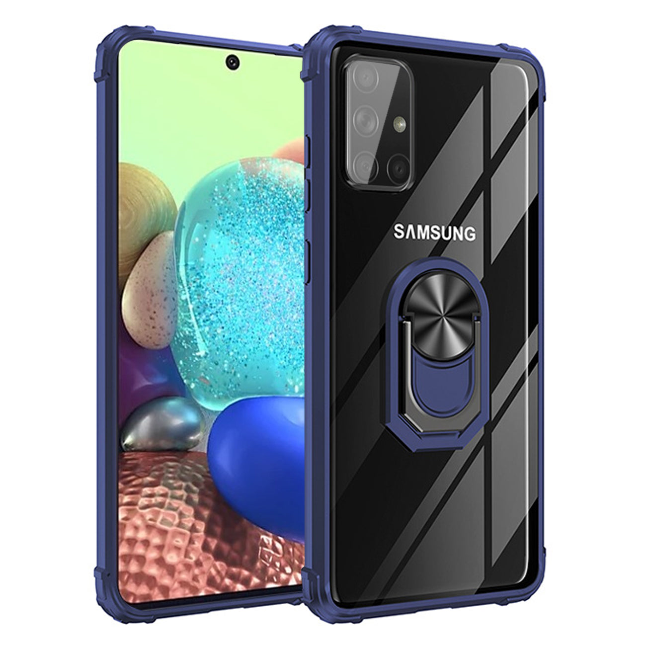 Kickstand Ring Holder TPU Shockproof Case With Magnetic Car MountSAMSUNG GALAXY A71 5G In Blue