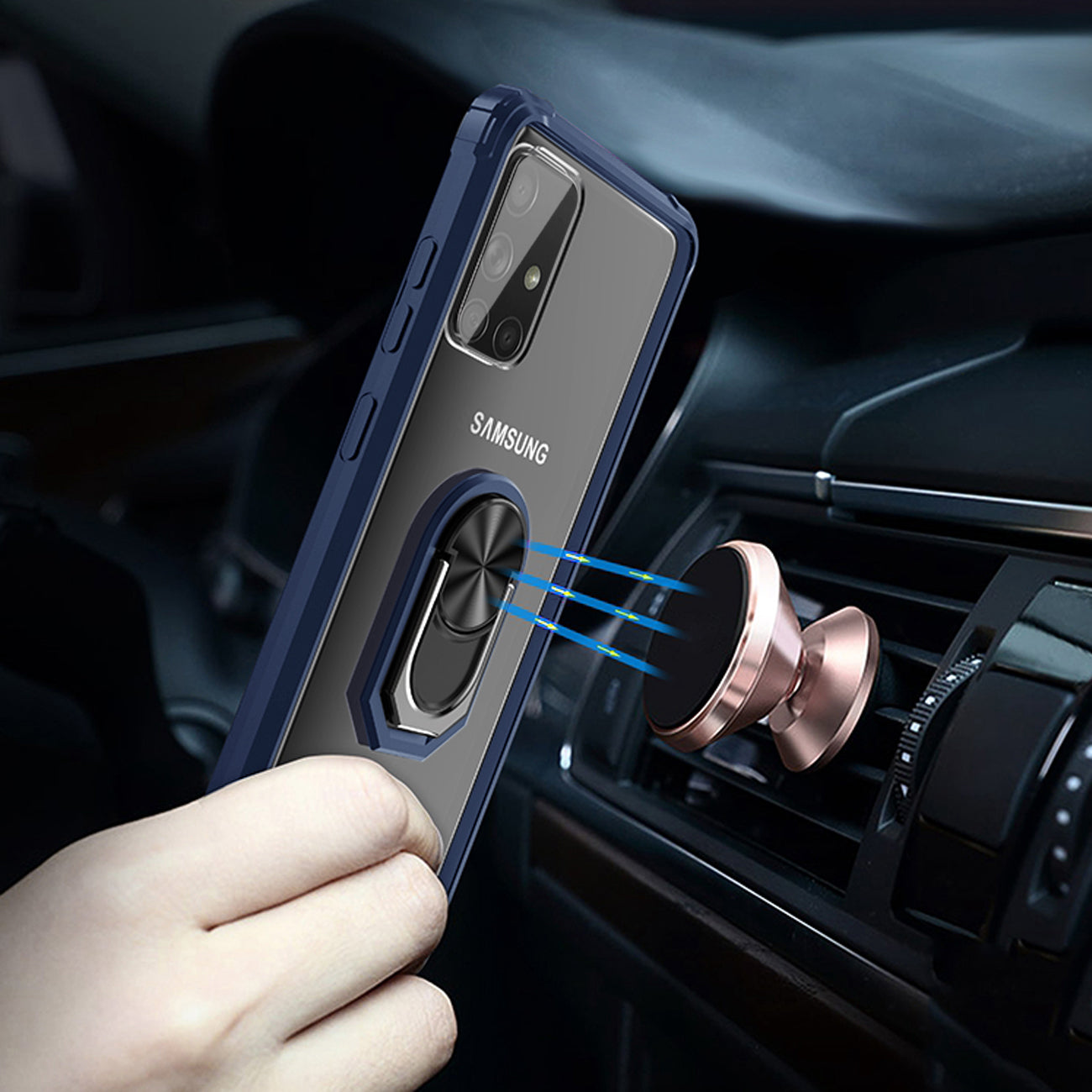 Kickstand Ring Holder TPU Shockproof Case With Magnetic Car MountSAMSUNG GALAXY A71 5G In Blue