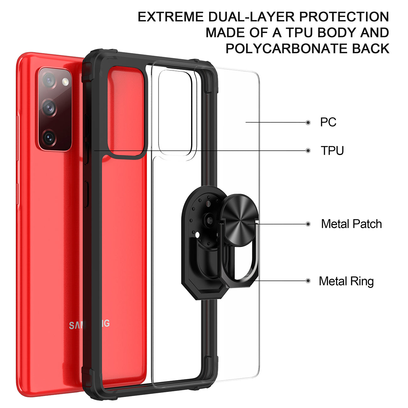 Kickstand Ring Holder TPU Shockproof Case With Magnetic Car MountSAMSUNG GALAXY S20 FAN EDITION In Black