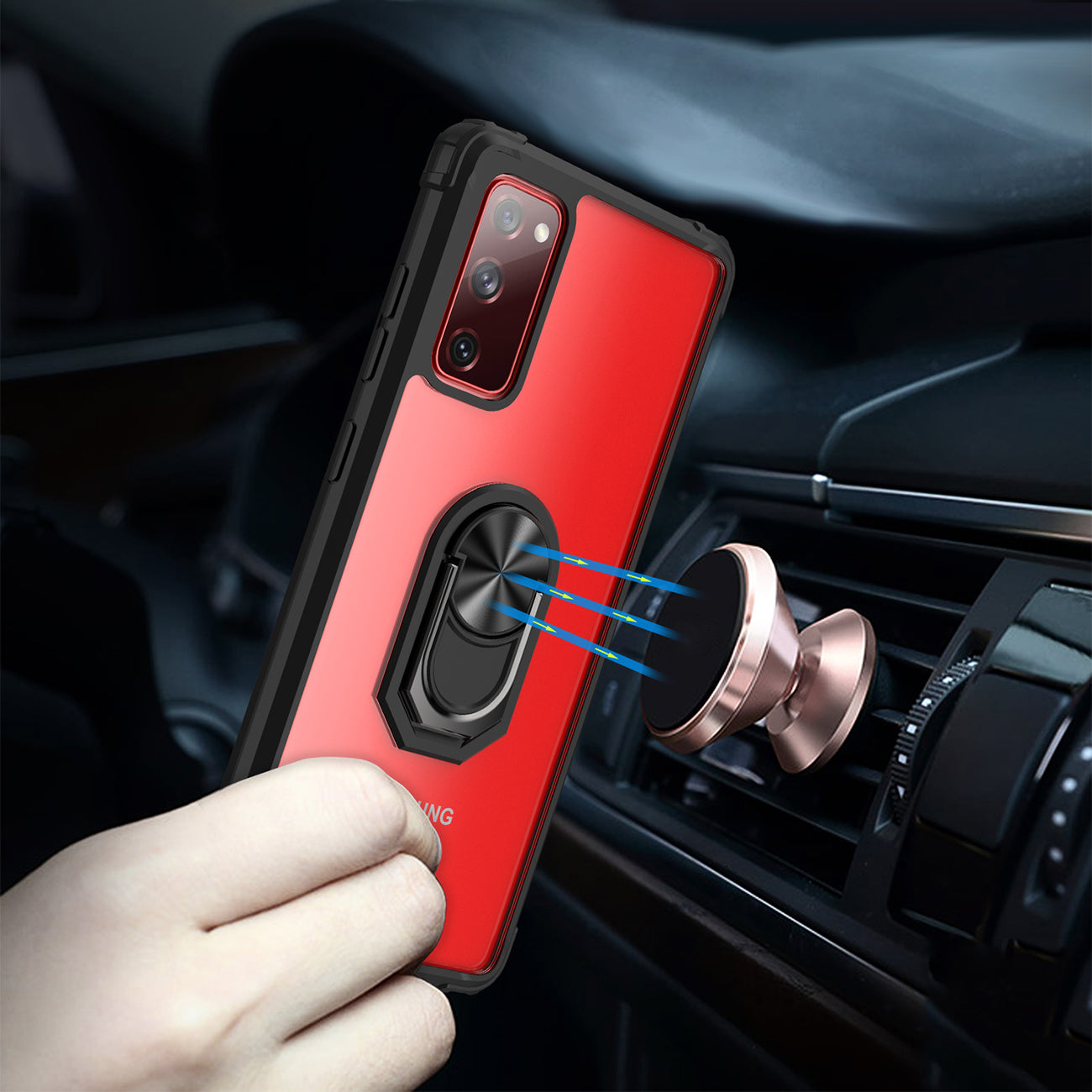 Kickstand Ring Holder TPU Shockproof Case With Magnetic Car MountSAMSUNG GALAXY S20 FAN EDITION In Black