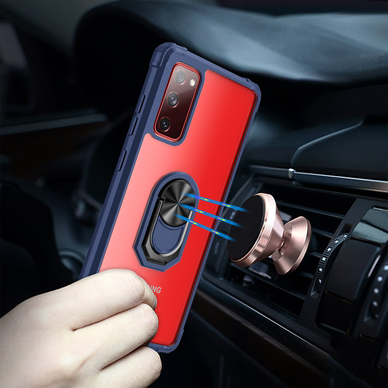 Kickstand Ring Holder TPU Shockproof Case With Magnetic Car MountSAMSUNG GALAXY S20 FAN EDITION In Blue