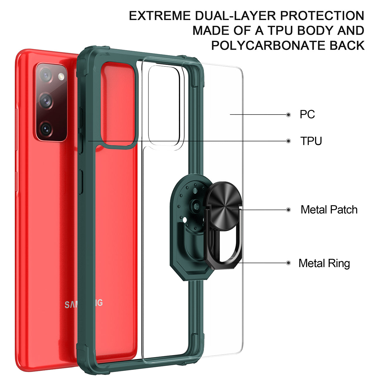 Kickstand Ring Holder TPU Shockproof Case With Magnetic Car MountSAMSUNG GALAXY S20 FAN EDITION In Green