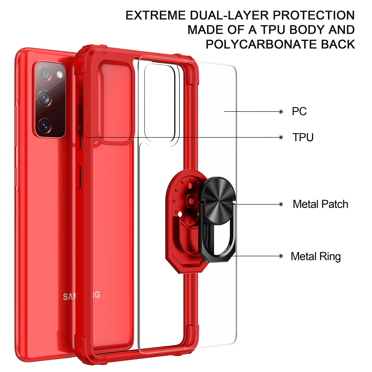 Kickstand Ring Holder TPU Shockproof Case With Magnetic Car MountSAMSUNG GALAXY S20 FAN EDITION In Red
