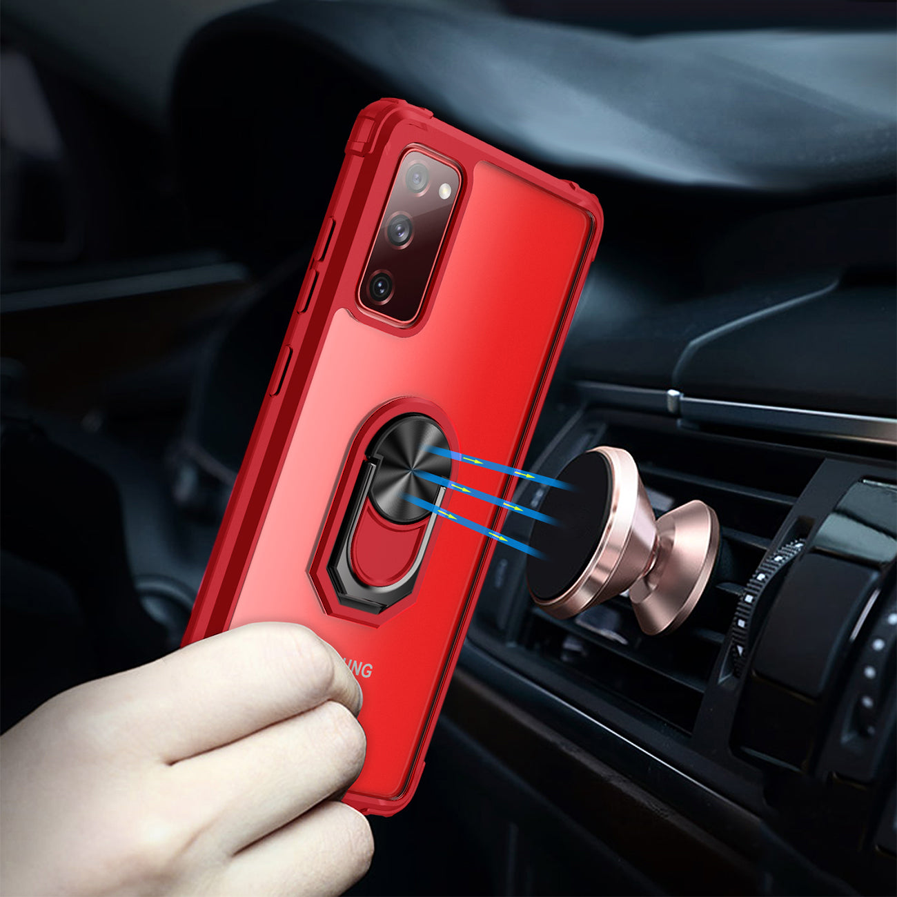 Kickstand Ring Holder TPU Shockproof Case With Magnetic Car MountSAMSUNG GALAXY S20 FAN EDITION In Red