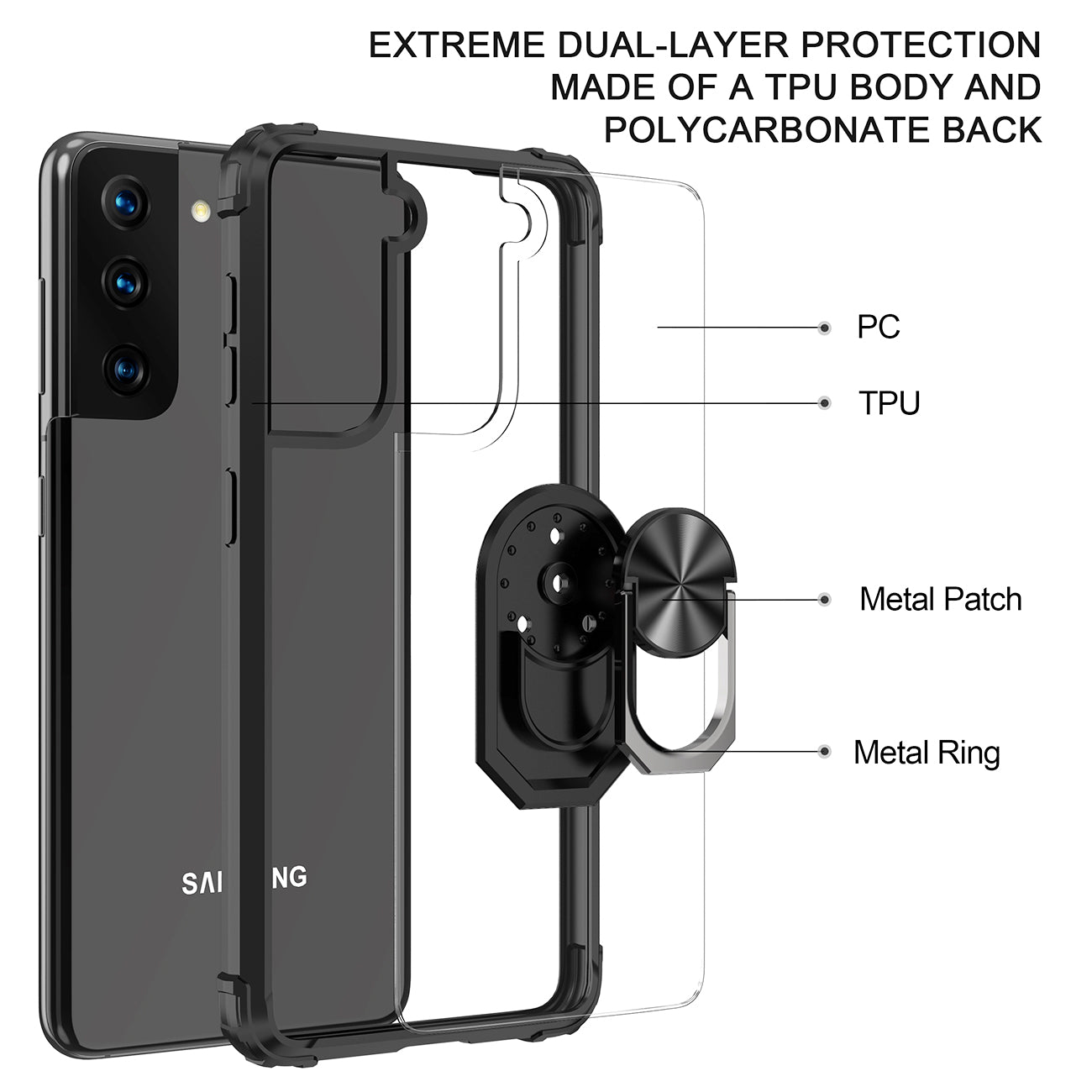 Kickstand Ring Holder TPU Shockproof Case With Magnetic Car MountSAMSUNG GALAXY S21/S30 PLUS In Black