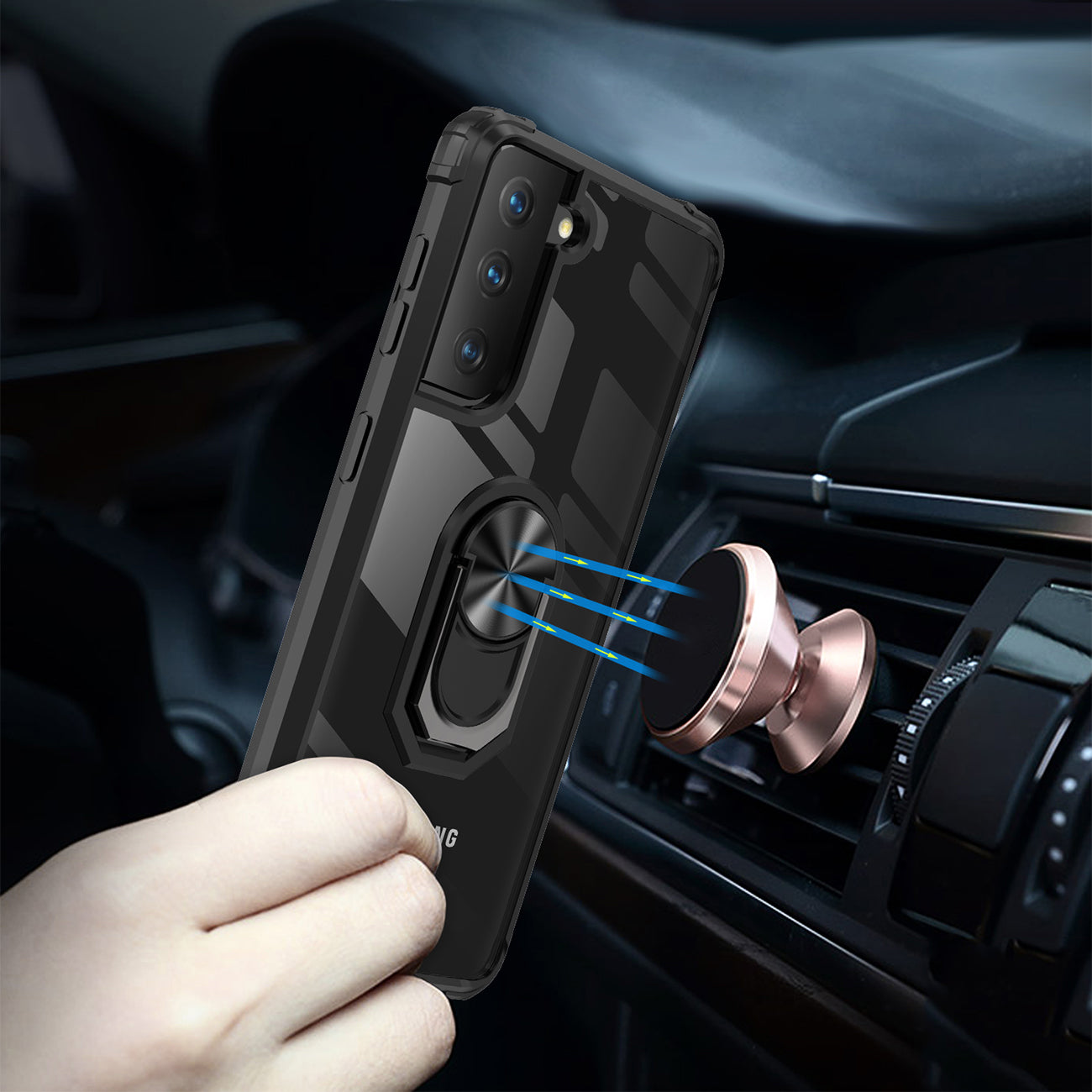 Kickstand Ring Holder TPU Shockproof Case With Magnetic Car MountSAMSUNG GALAXY S21/S30 PLUS In Black