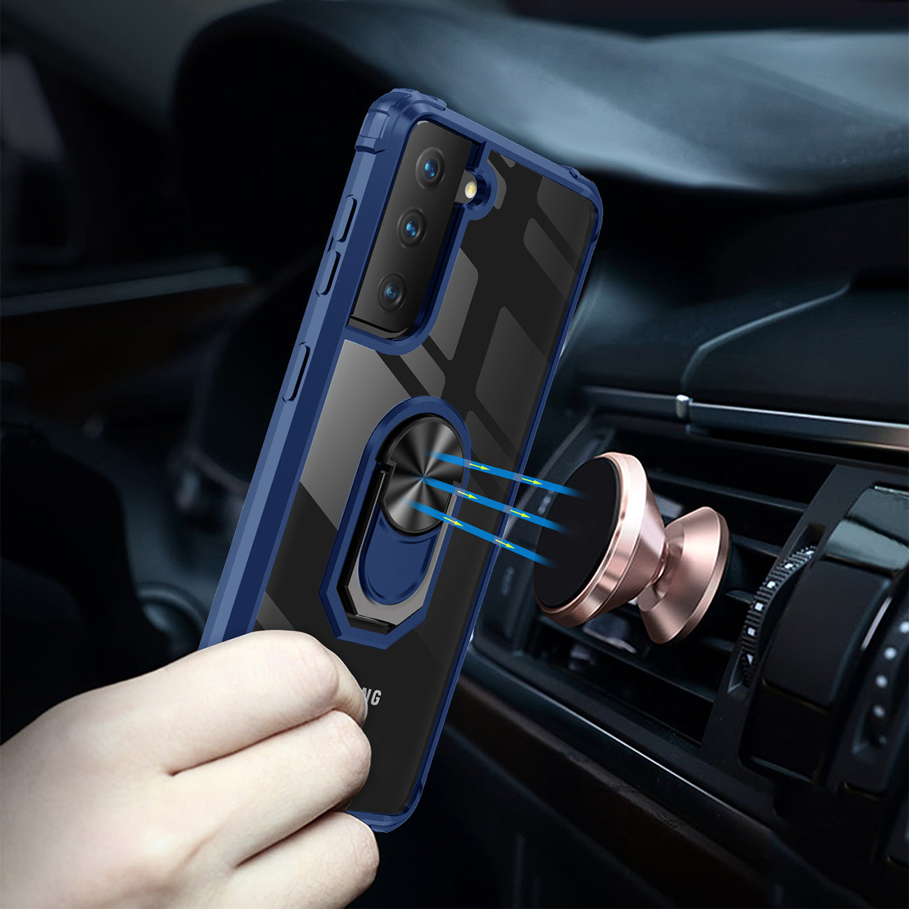 Kickstand Ring Holder TPU Shockproof Case With Magnetic Car MountSAMSUNG GALAXY S21/S30 PLUS In Blue