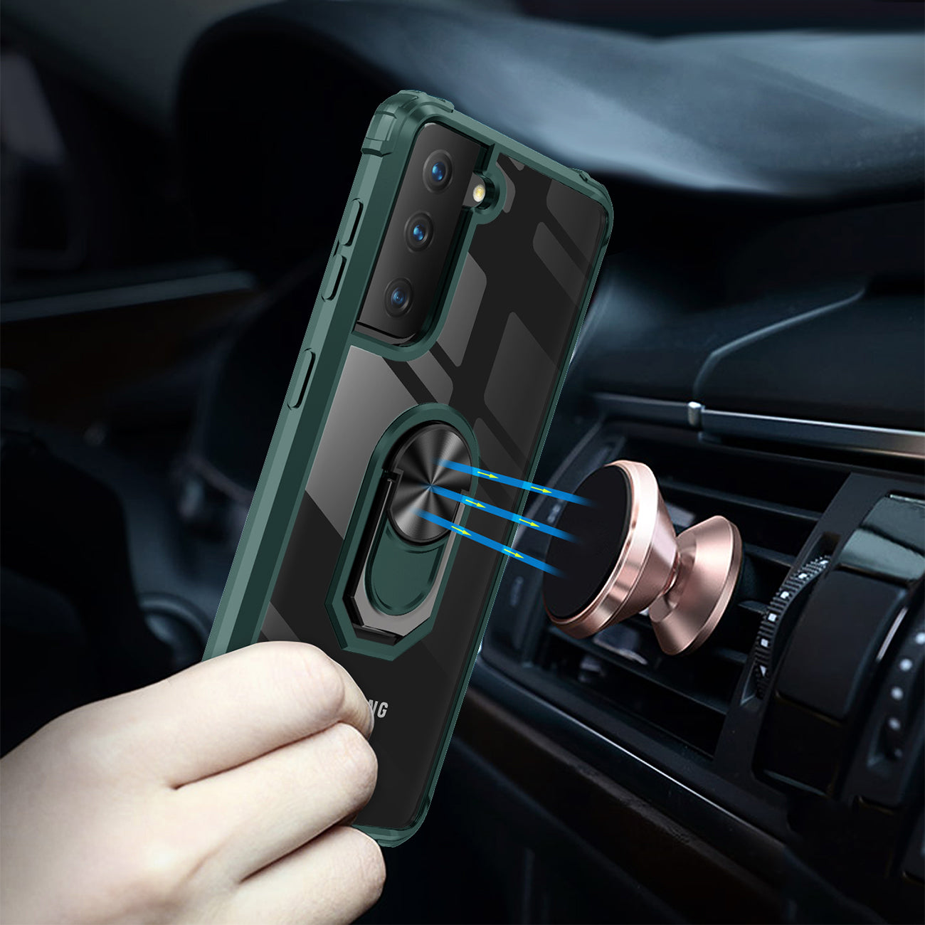 Kickstand Ring Holder TPU Shockproof Case With Magnetic Car MountSAMSUNG GALAXY S21/S30 PLUS In Green