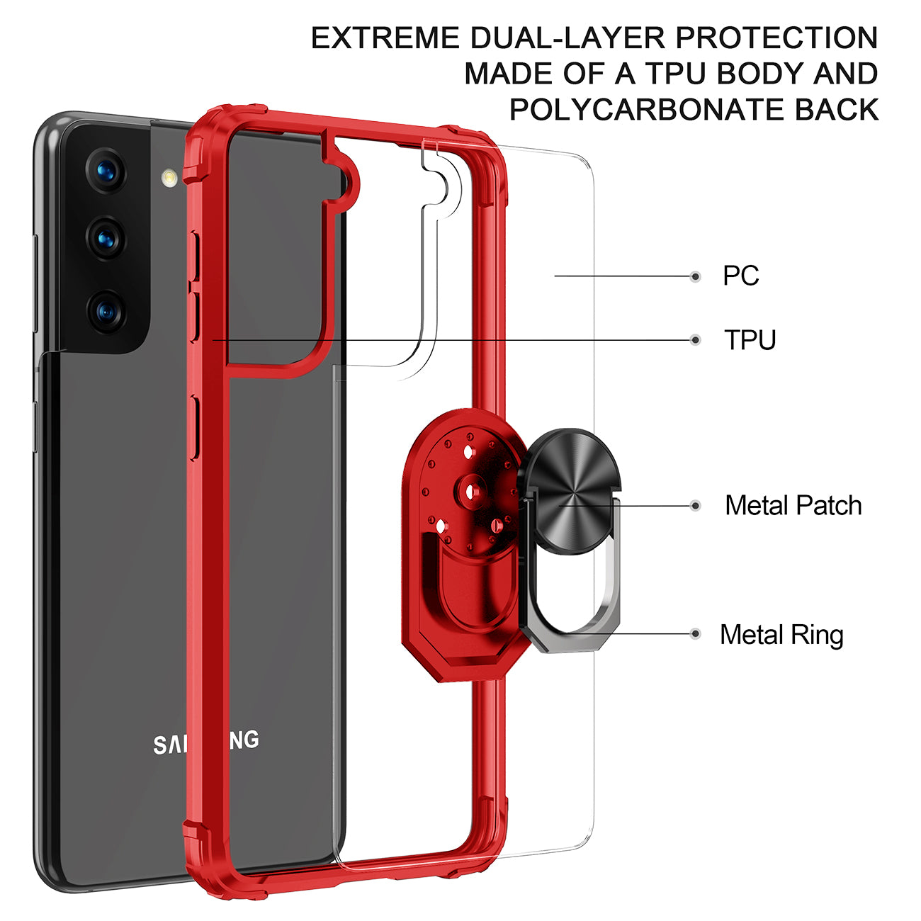 Kickstand Ring Holder TPU Shockproof Case With Magnetic Car MountSAMSUNG GALAXY S21/S30 PLUS In Red
