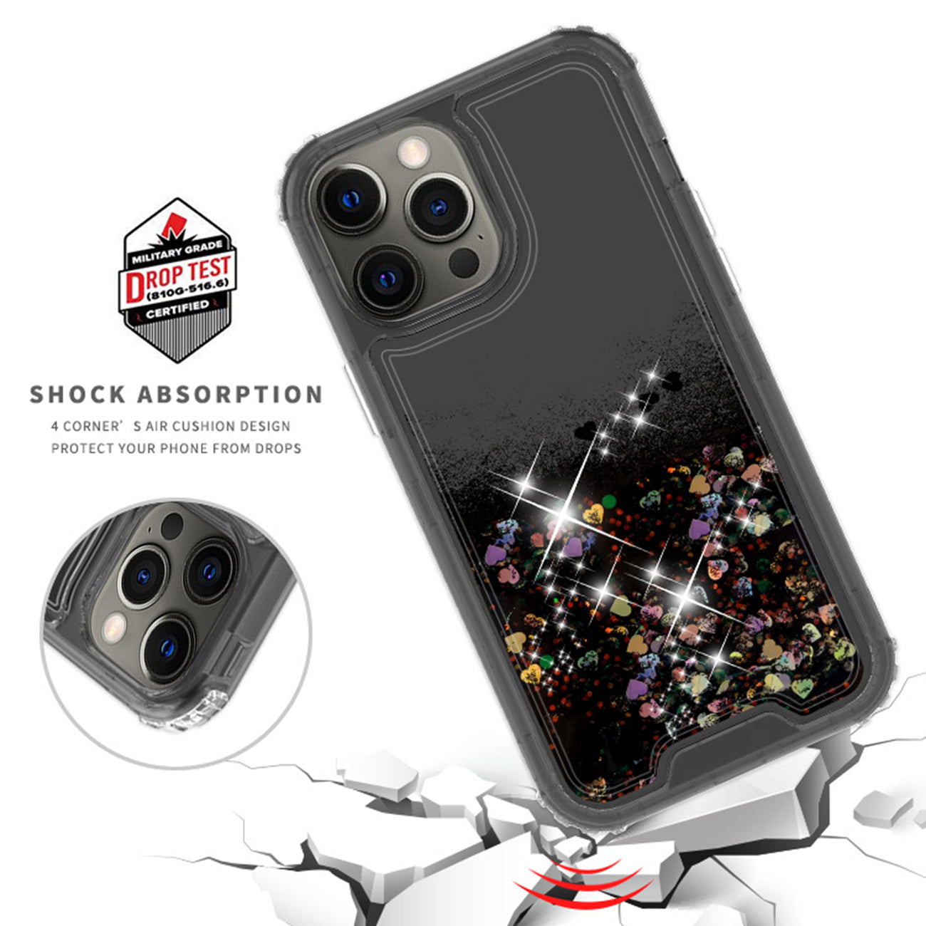 Case Moving Quicksand Apple iPhone 12 Pro Max Glitter Black Color