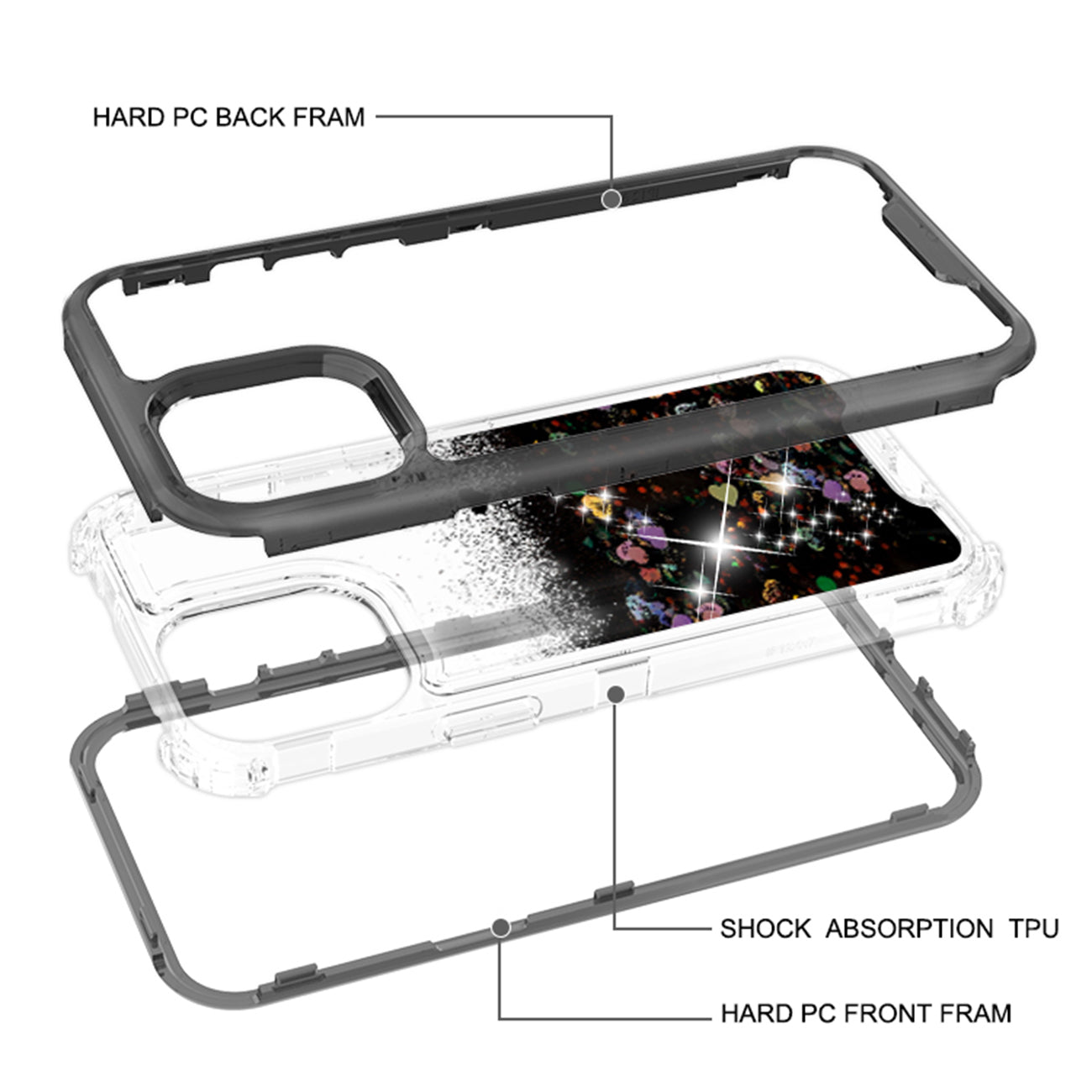 Case Moving Quicksand Apple iPhone 12 Pro Max Glitter Black Color