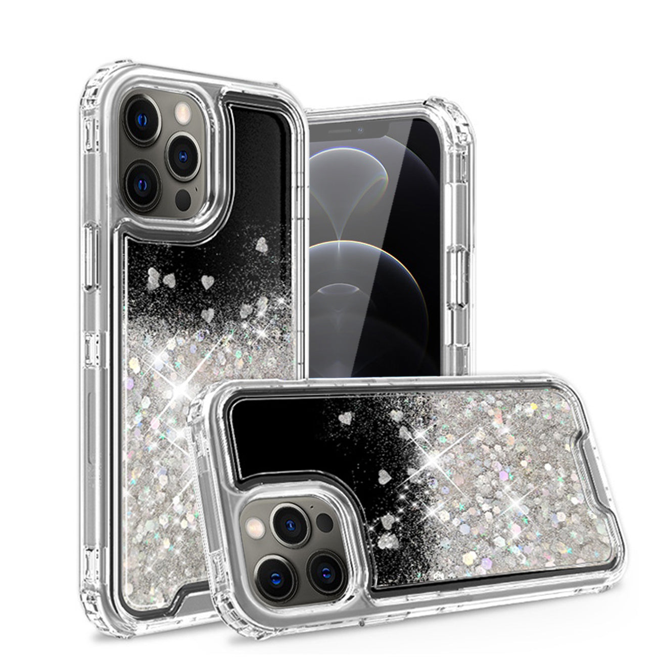 Case Moving Quicksand Apple iPhone 12 Pro Max Glitter Black And Clear