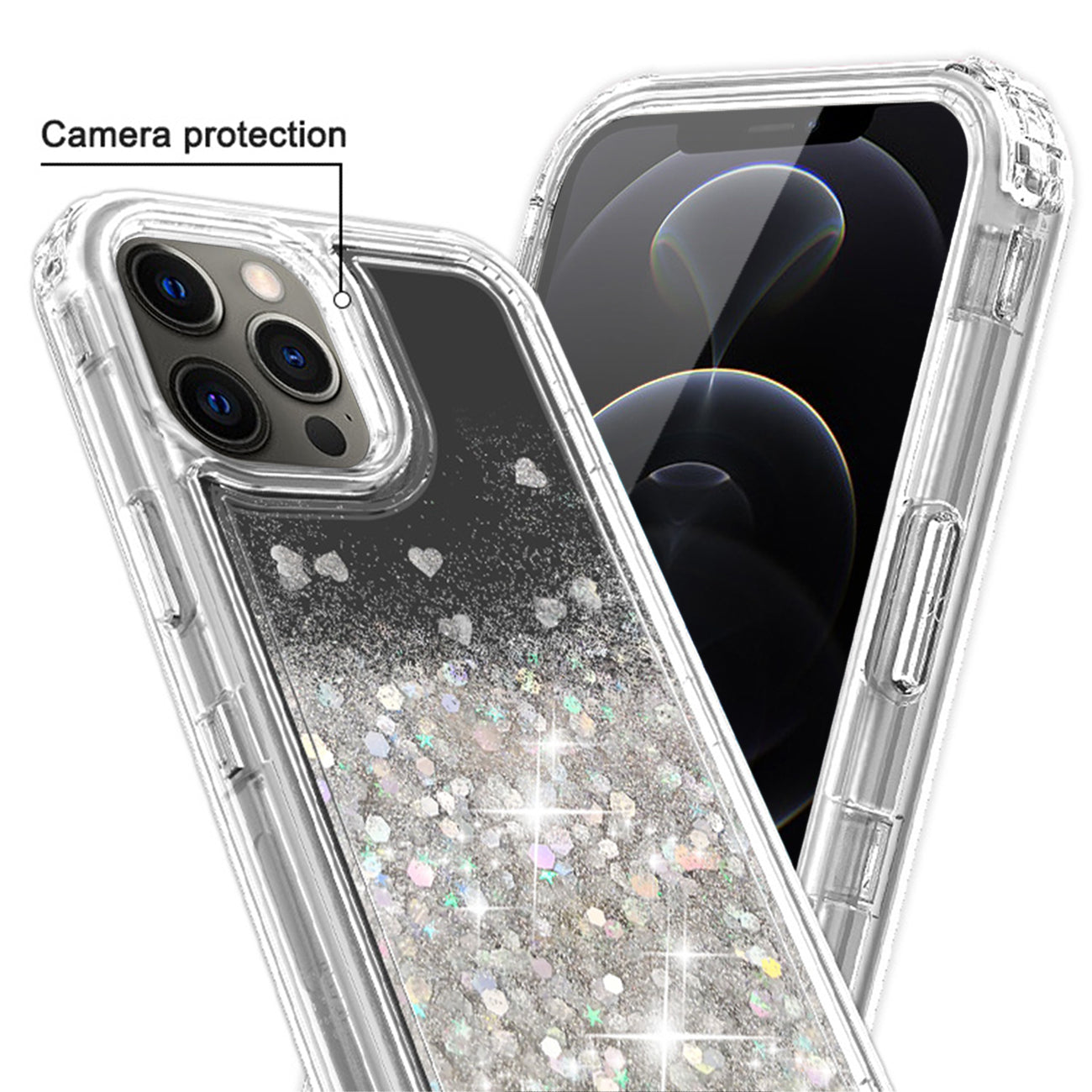Case Moving Quicksand Apple iPhone 12 Pro Max Glitter Black And Clear