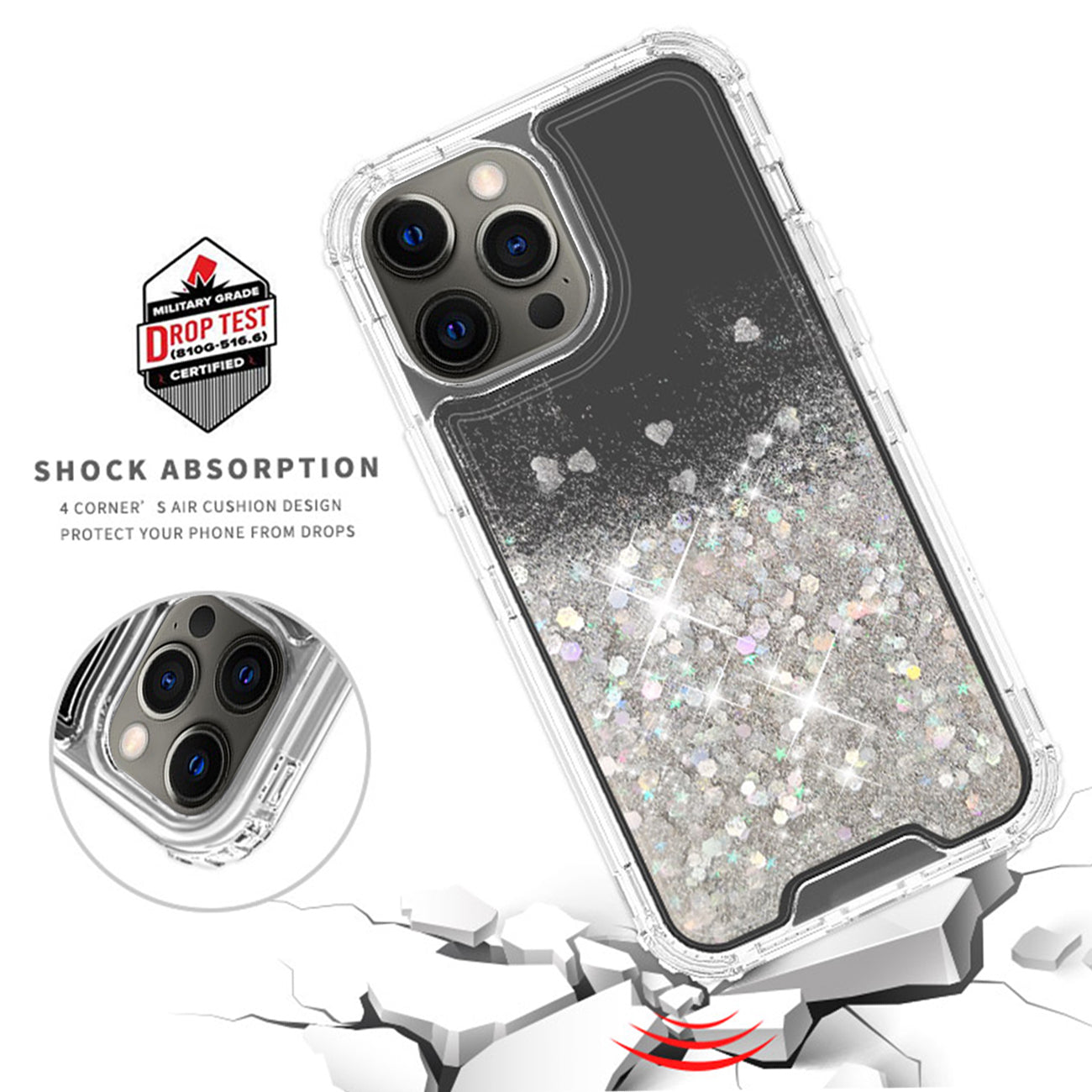 Case Moving Quicksand Apple iPhone 12 Pro Max Glitter Black And Clear