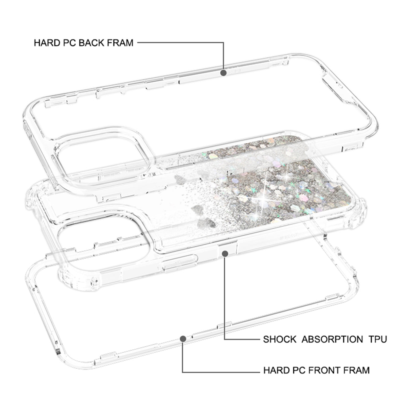 Case Moving Quicksand Apple iPhone 12 Pro Max Glitter Black And Clear