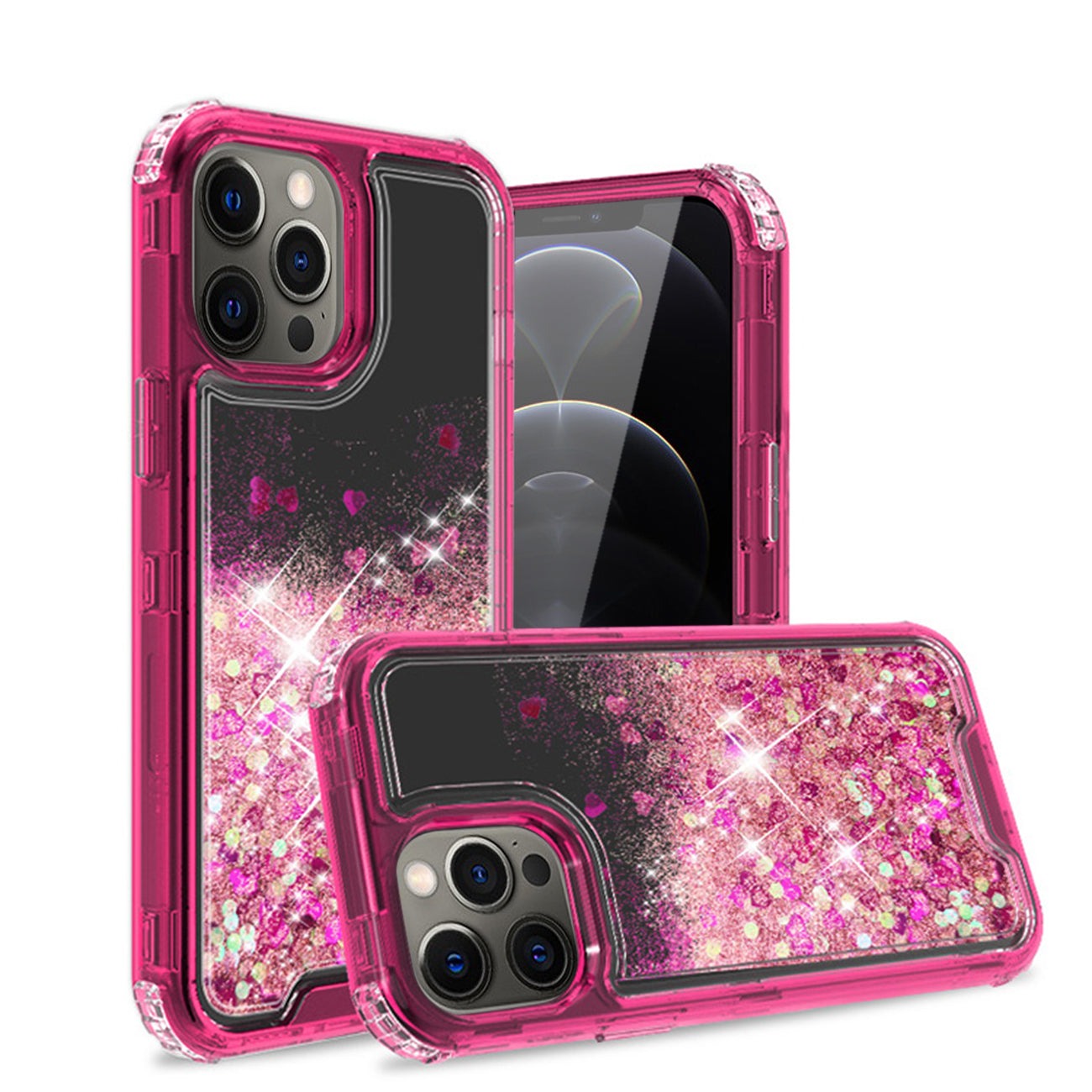 Case Moving Quicksand Apple iPhone 12 Pro Max Glitter Black And Hot Pink Color