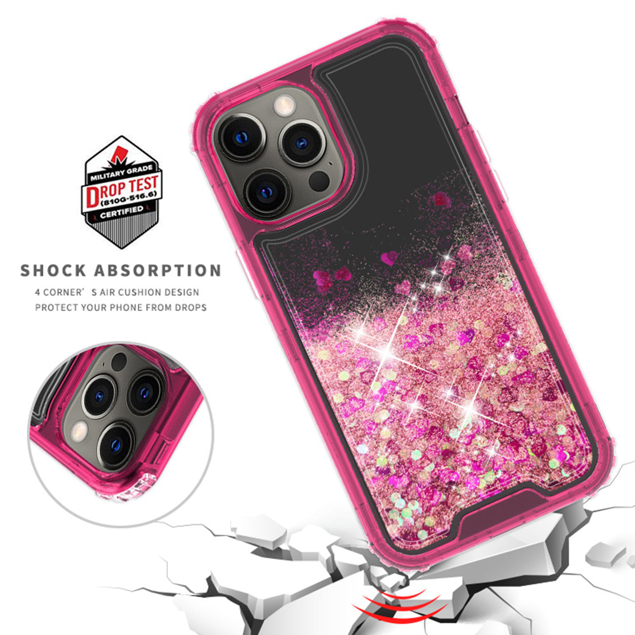 Case Moving Quicksand Apple iPhone 12 Pro Max Glitter Black And Hot Pink Color
