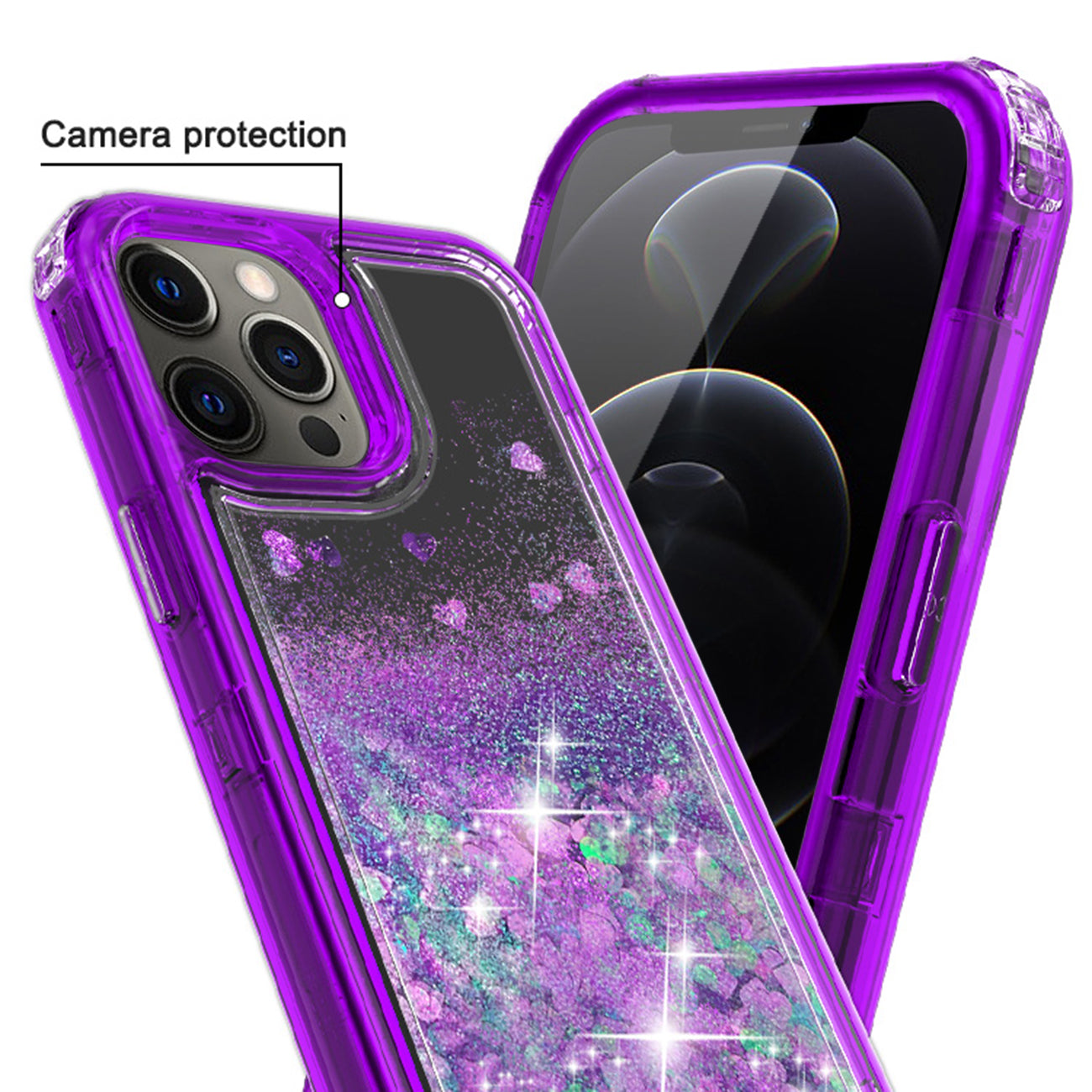 Case Moving Quicksand Apple iPhone 12 Pro Max Glitter Purple And Black Color